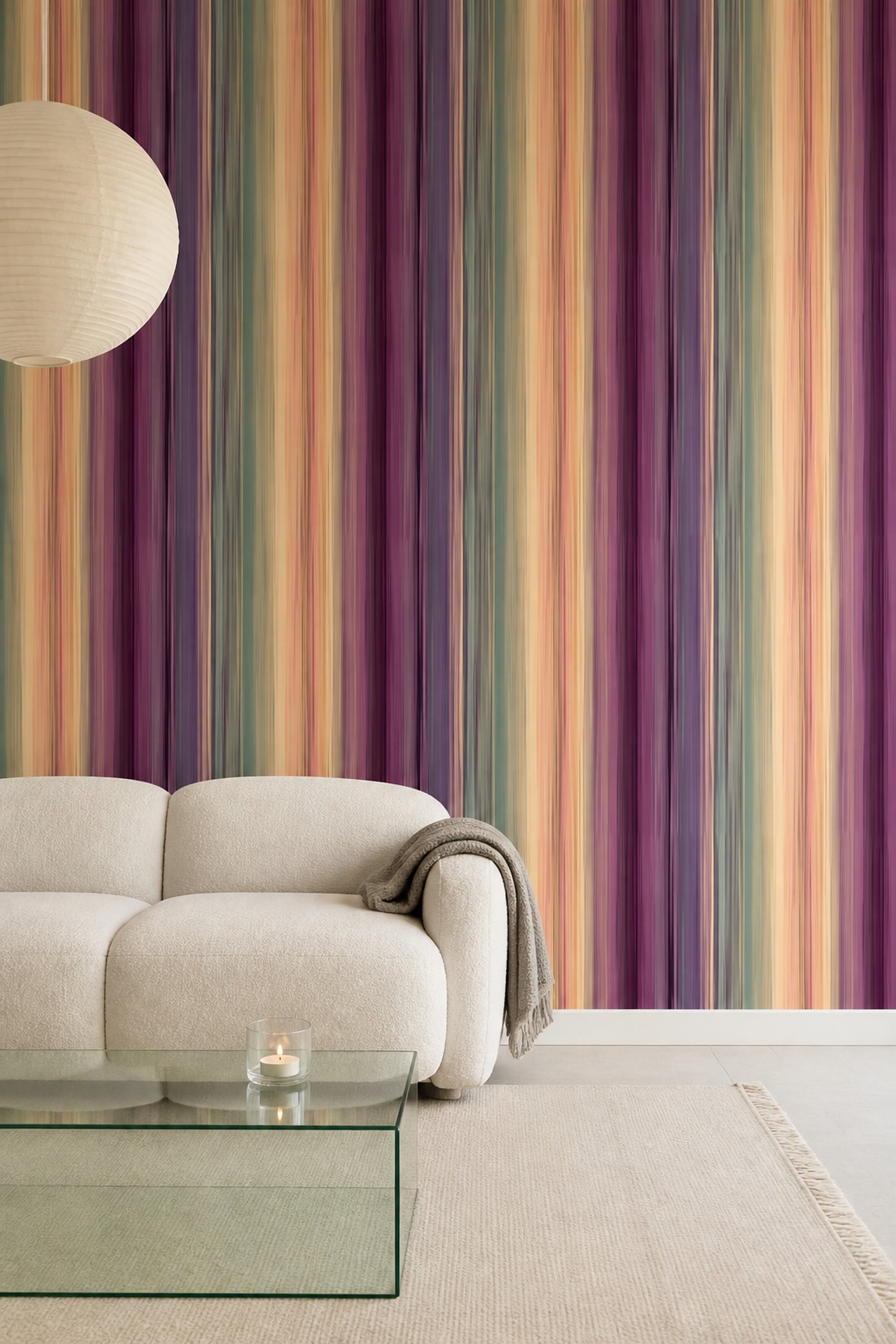 Renkli Dikey Çizgili Duvar Kağıdı Modern Salon Dekoru