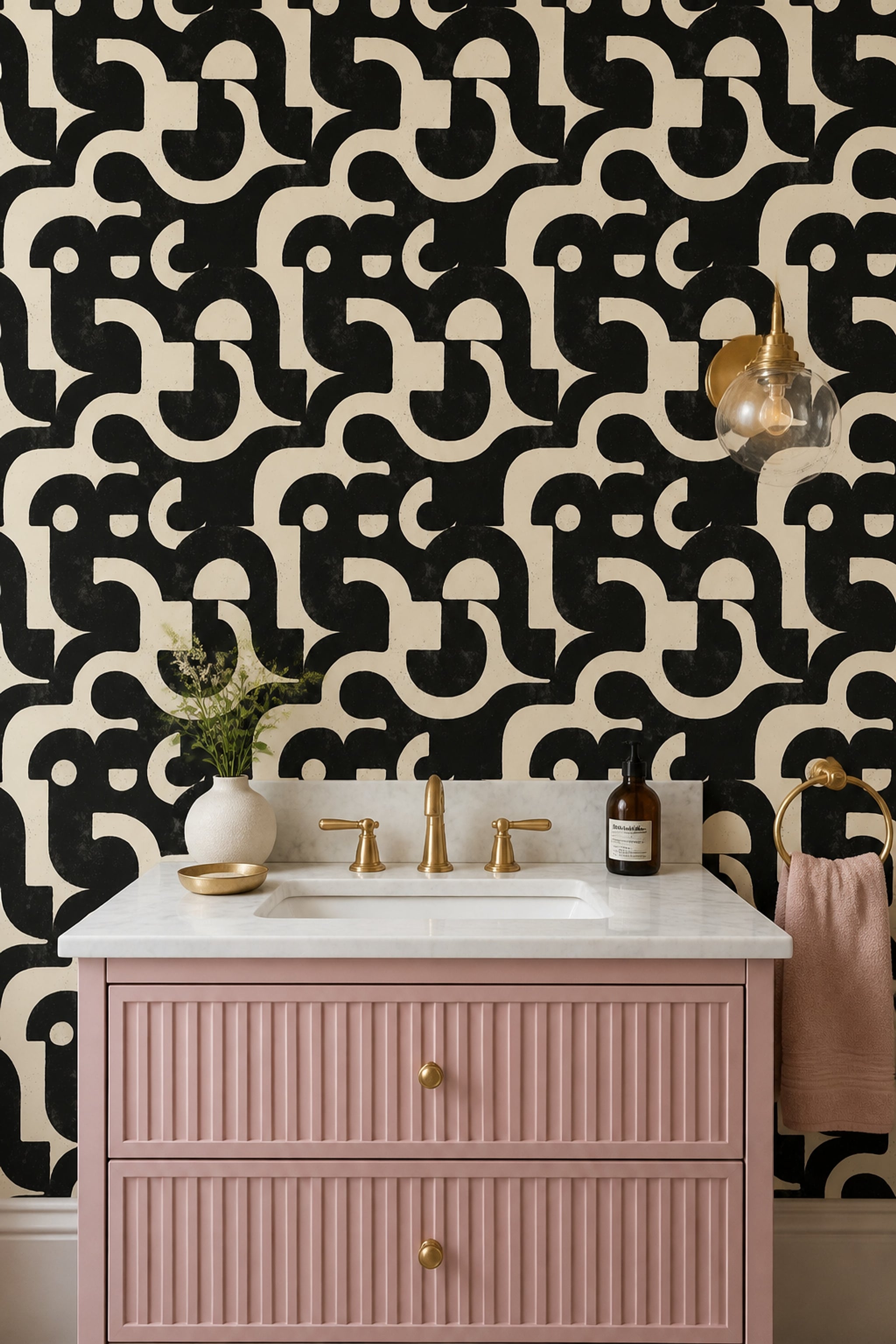 Soyut Geometrik Duvar Kağıdı Siyah Krem Salon Desenli