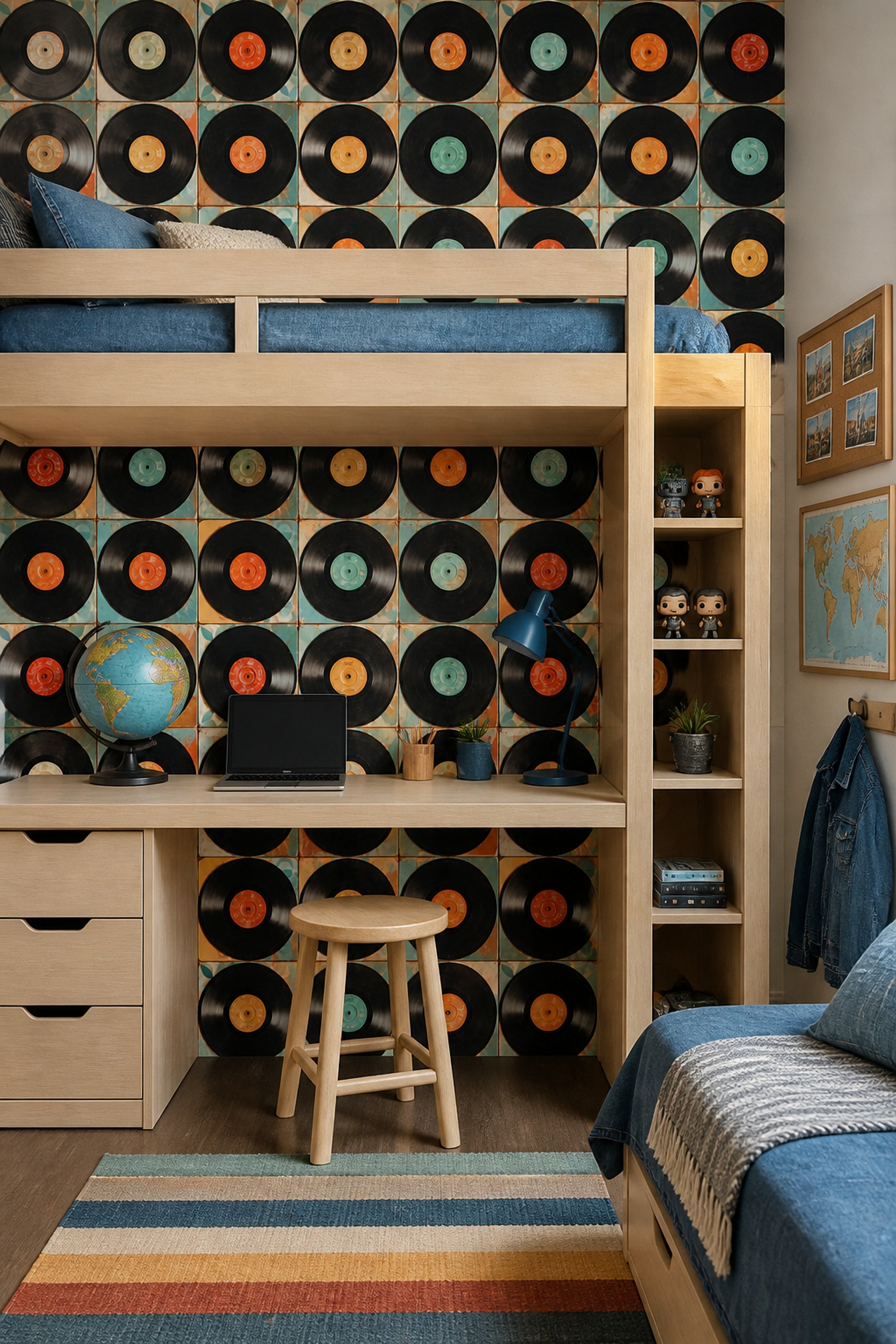 Plak Desenli Duvar Kağıdı Siyah Retro Müzik Teması