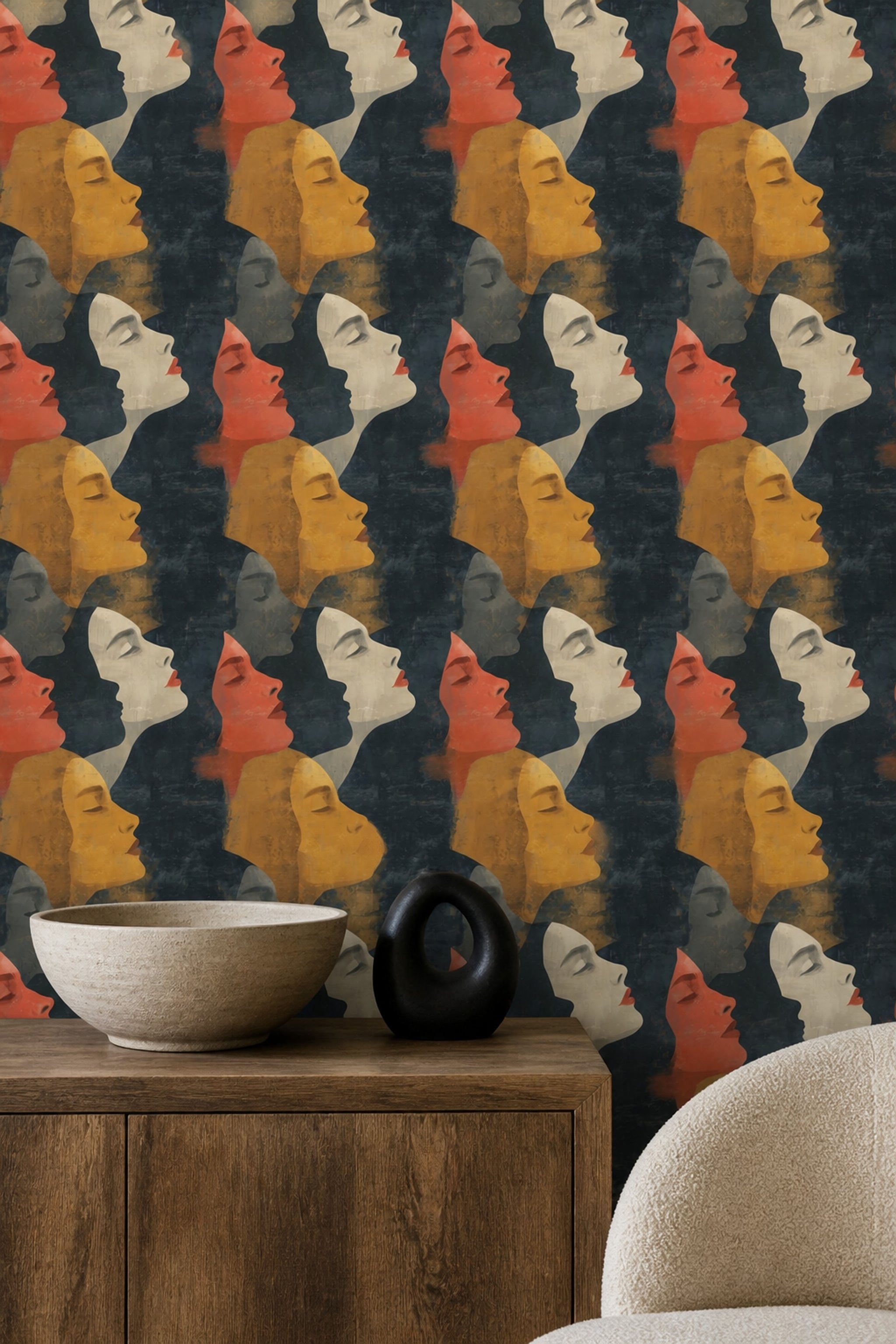 Pop Art Kadın Silüetli Duvar Kağıdı Koyu Renkli