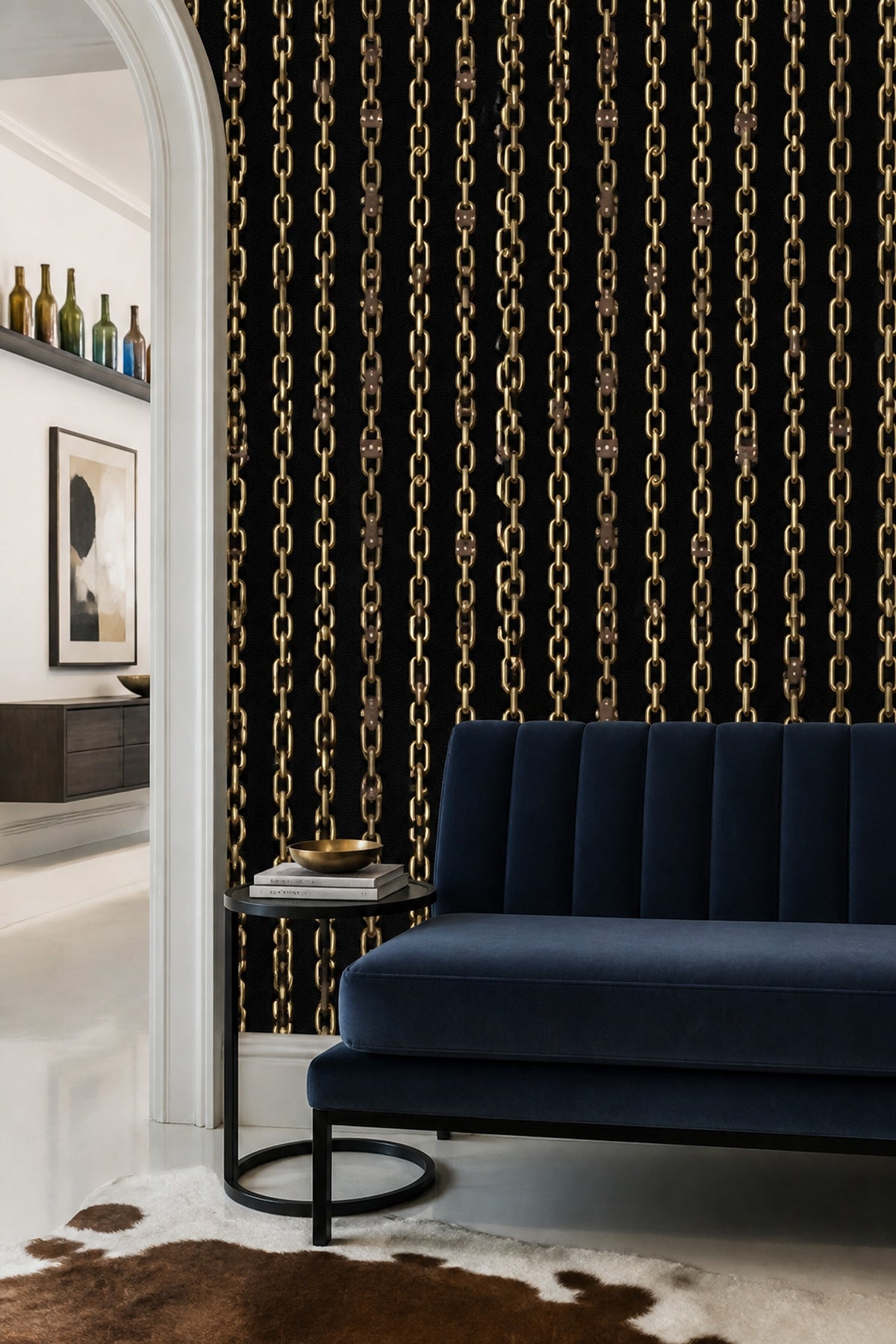 Altın Zincir Desenli Duvar Kağıdı Siyah Modern Banyo