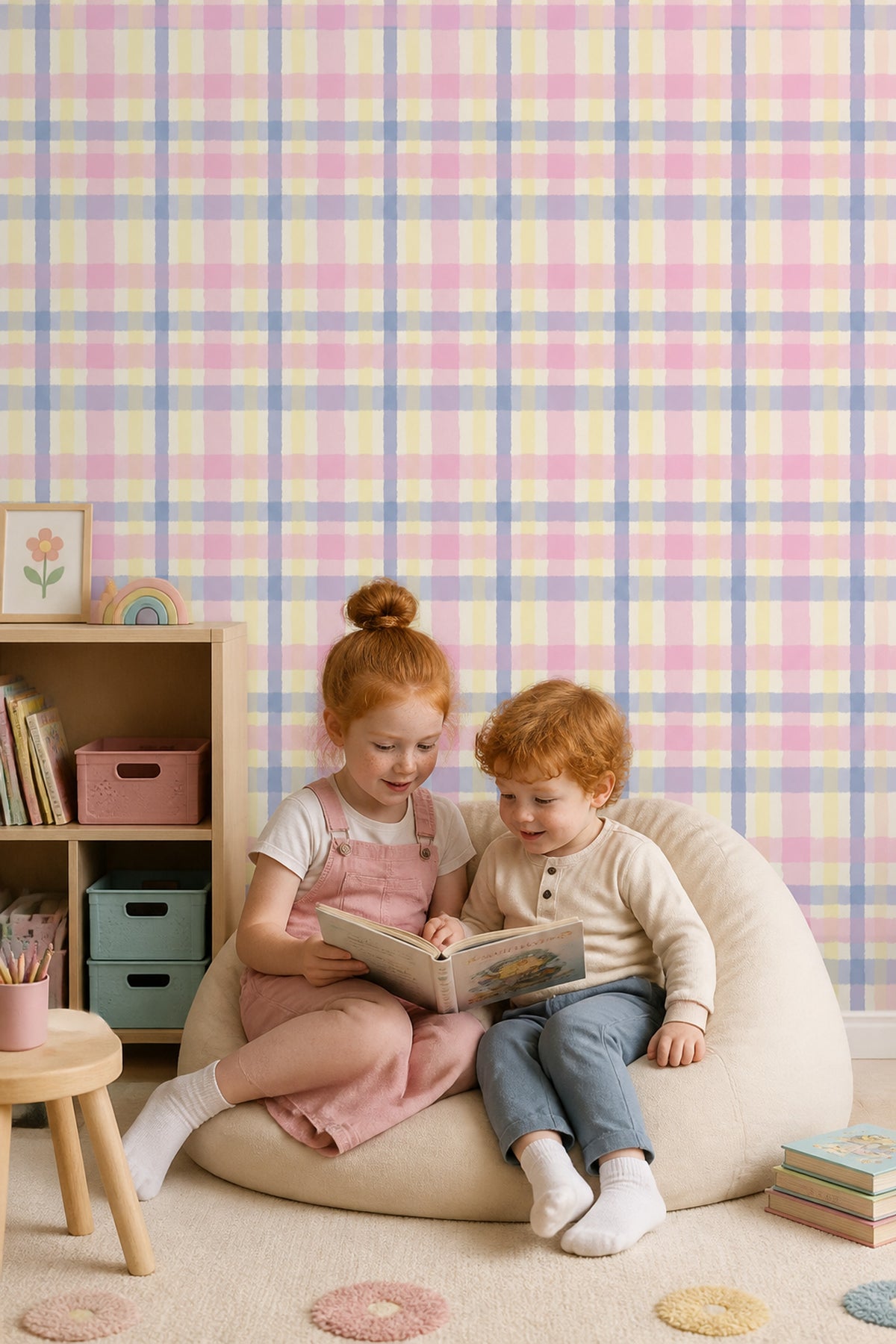 Pastel Ekose Duvar Kağıdı Pembe Mavi Çocuk Odası