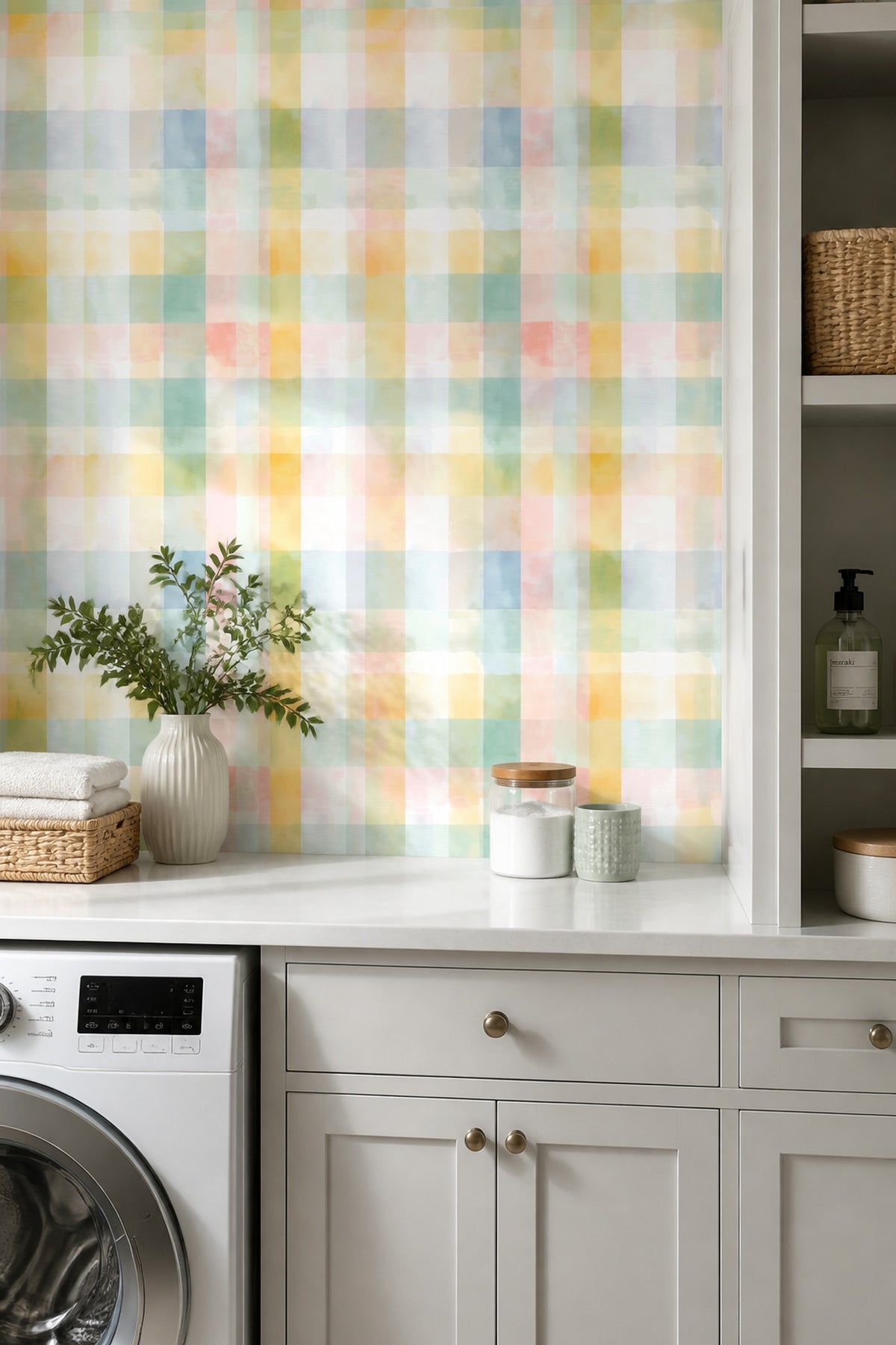 Pastel Kareli Duvar Kağıdı Renkli Ekose Banyo Deseni