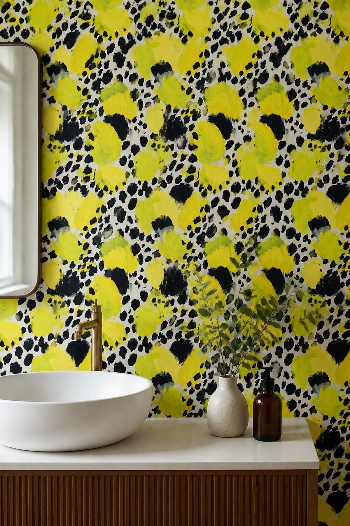 Sarı Siyah Leopar Desenli Duvar Kağıdı Modern Salon