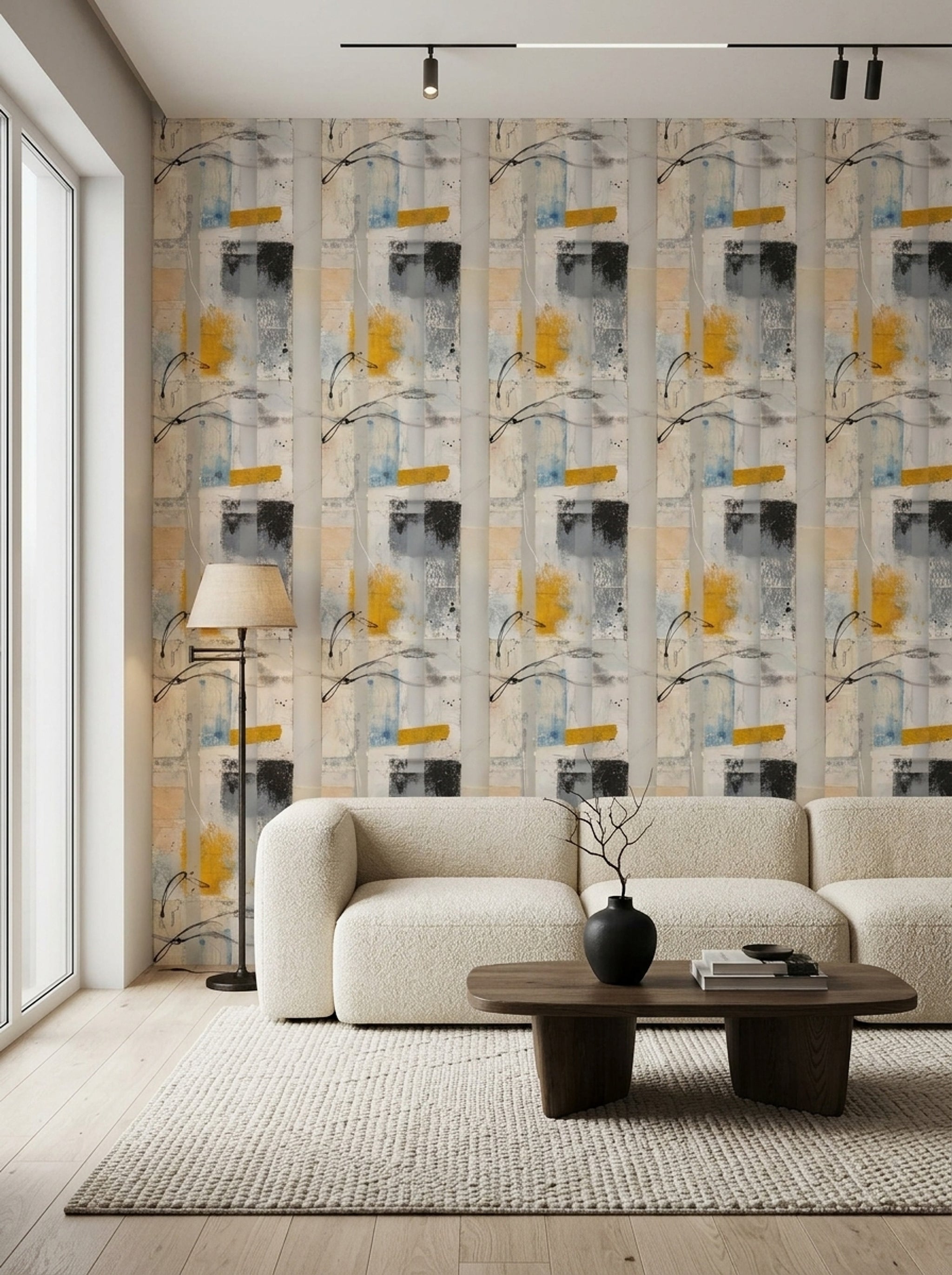 Soyut Geometrik Duvar Kağıdı Bej Sarı Modern Salon