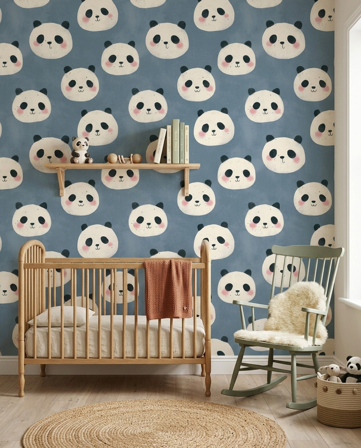 Panda Desenli Duvar Kağıdı Mavi Çocuk Odası Duvar Dekoru