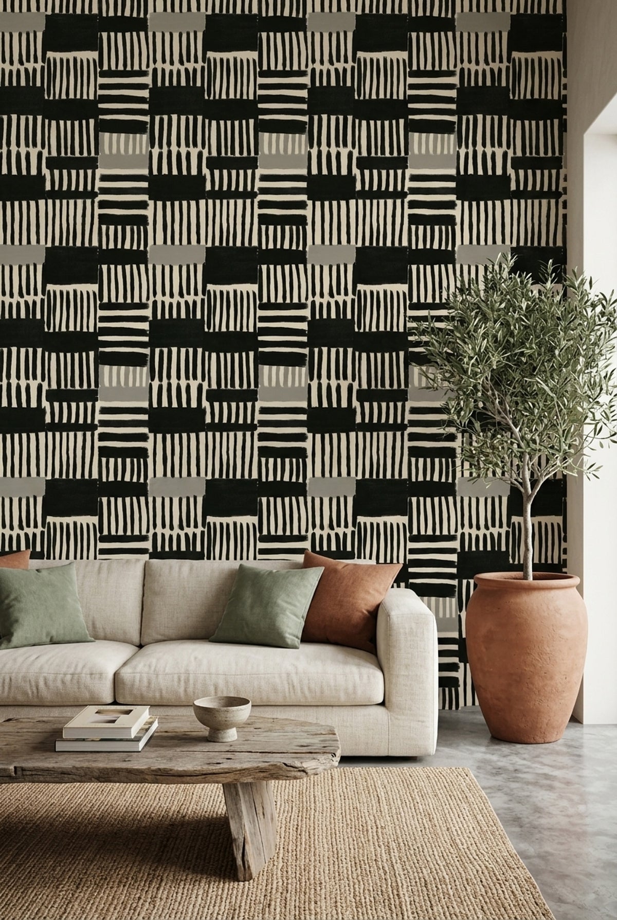 Siyah Beyaz Geometrik Duvar Kağıdı Modern Çizgili Salon