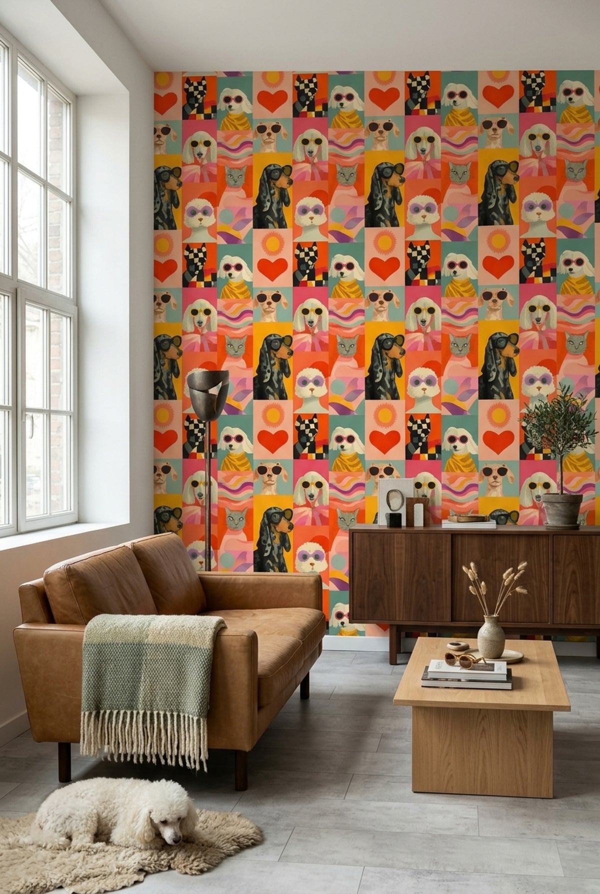 Renkli Hayvan İllüstrasyonlu Duvar Kağıdı Modern Pop Art Desen