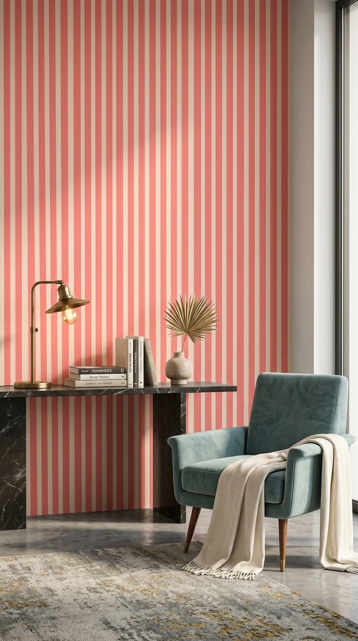 Pembe Beyaz Çizgili Duvar Kağıdı Çocuk Odası