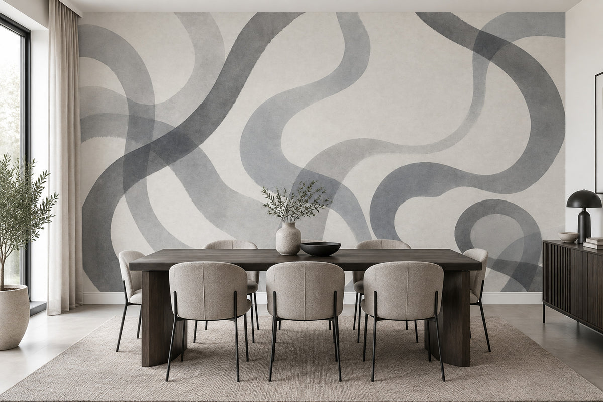 Gri Dalgalı Soyut Poster Duvar Kağıdı Modern Salon Duvarı