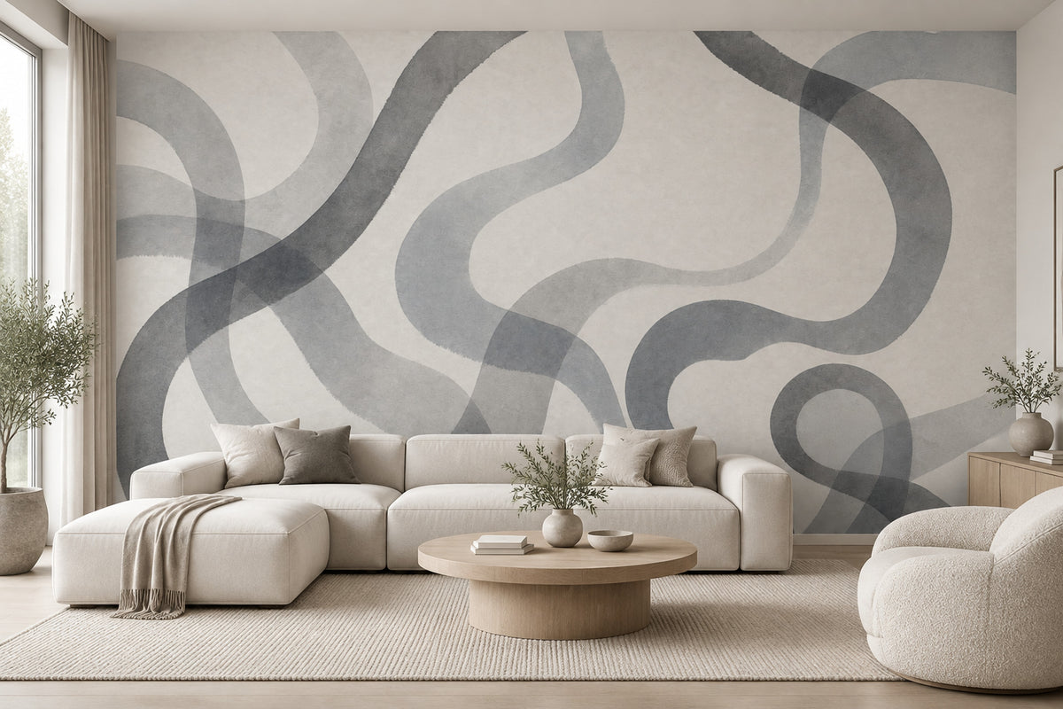 Gri Dalgalı Soyut Poster Duvar Kağıdı Modern Salon Duvarı