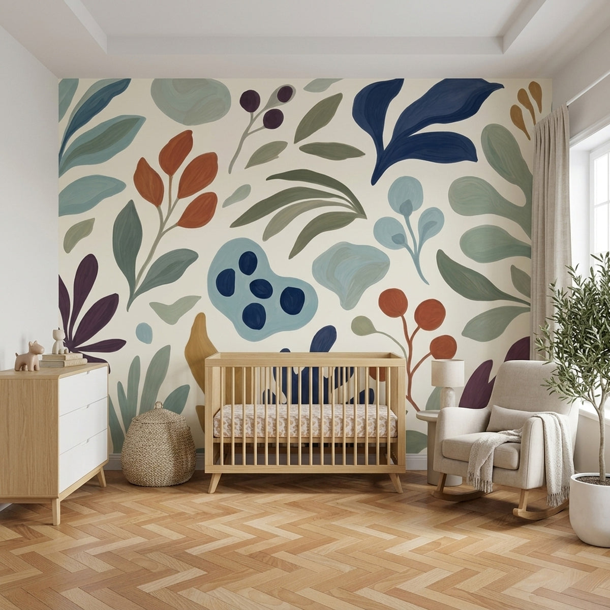Renkli Botanik Poster Duvar Kağıdı Modern Yaprak Desenli Salon