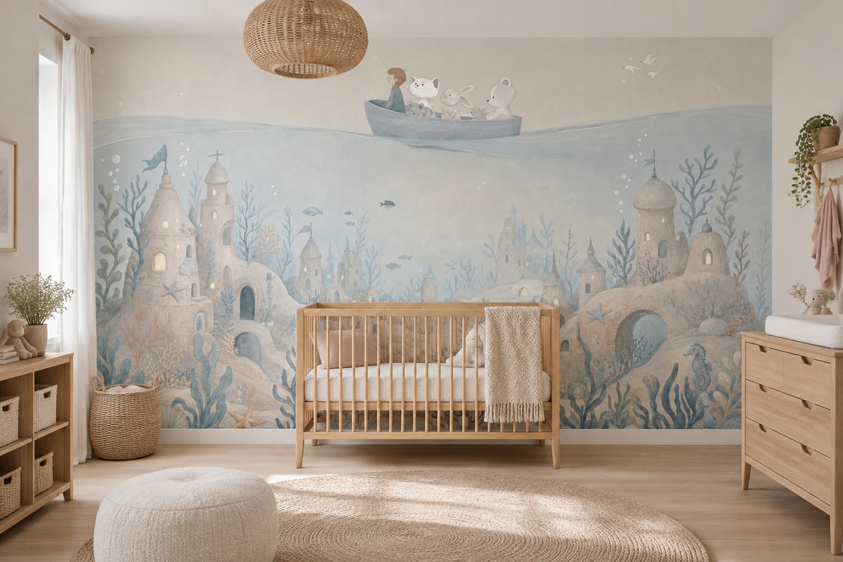 Deniz Altı Şehir Poster Duvar Kağıdı Mavi Bebek Odası