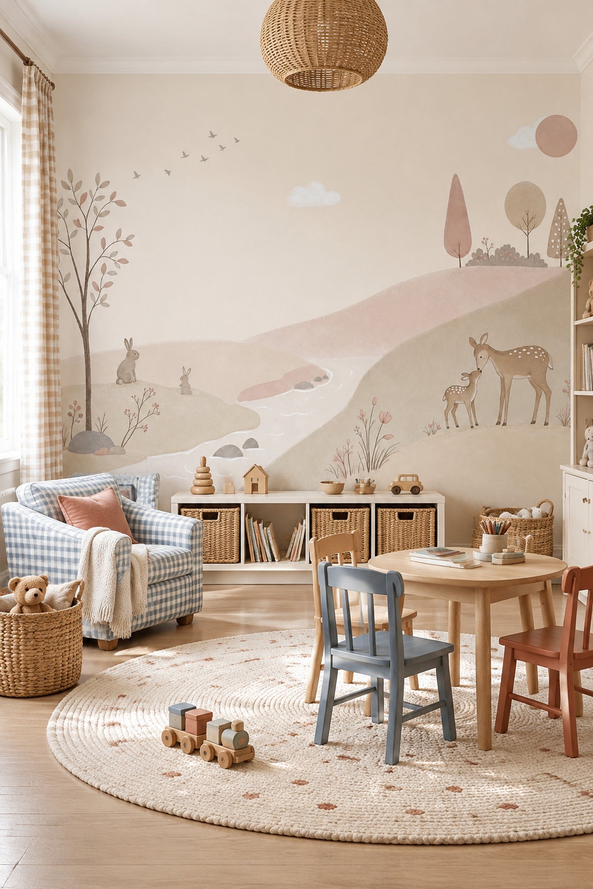 Geyikli Orman Manzarası Poster Duvar Kağıdı Pastel Çocuk Odası