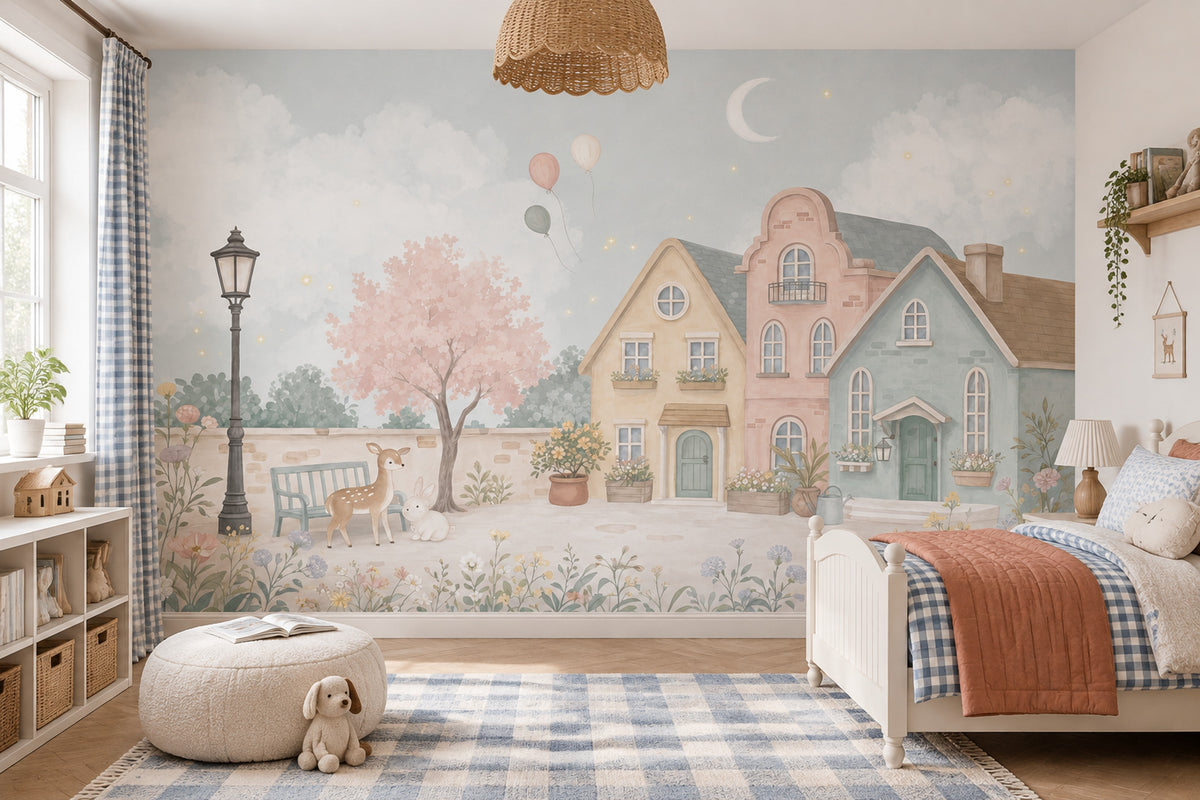 Pastel Masal Köyü Poster Duvar Kağıdı Çocuk Odası