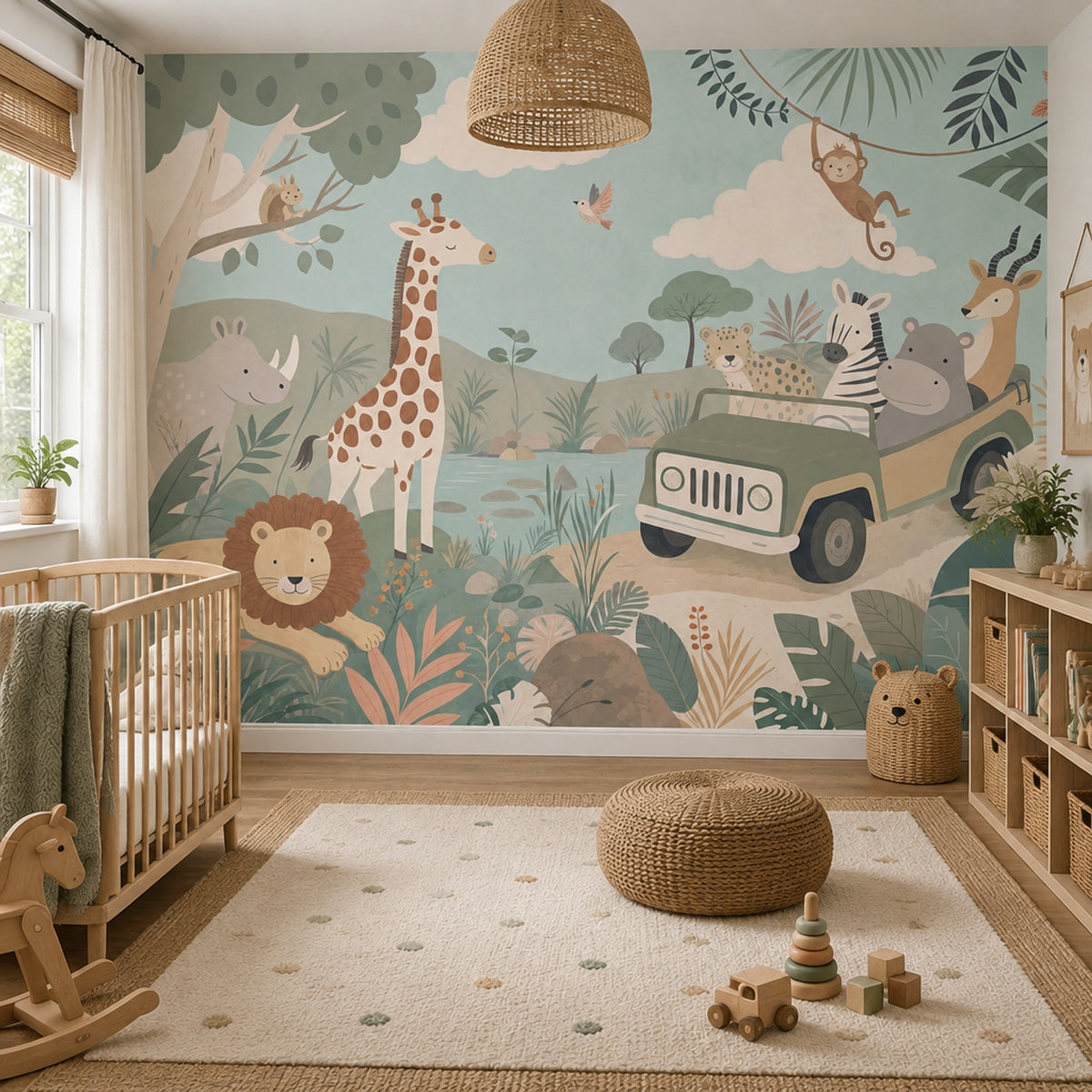 Safari Hayvanlı Poster Duvar Kağıdı Yeşil Bebek Odası