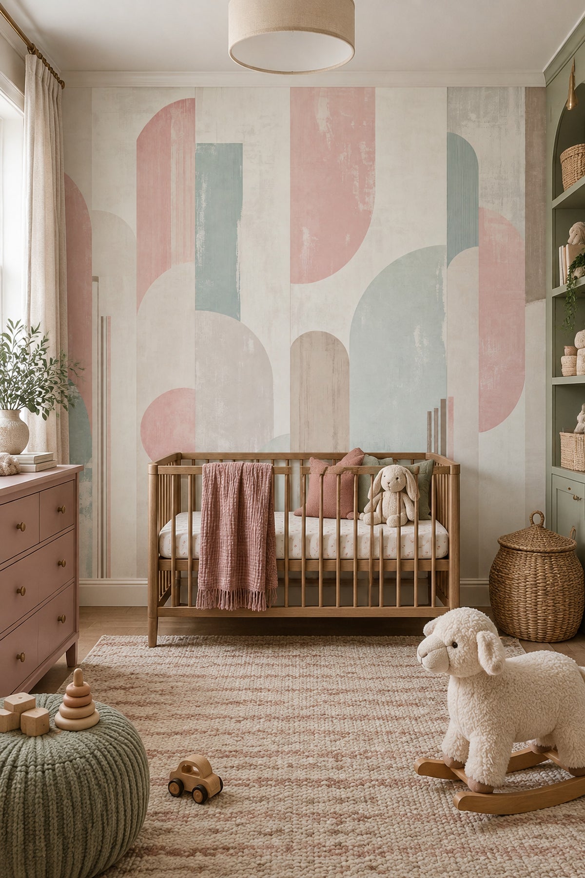 Pastel Geometrik Poster Duvar Kağıdı Pembe Yeşil Yatak Odası