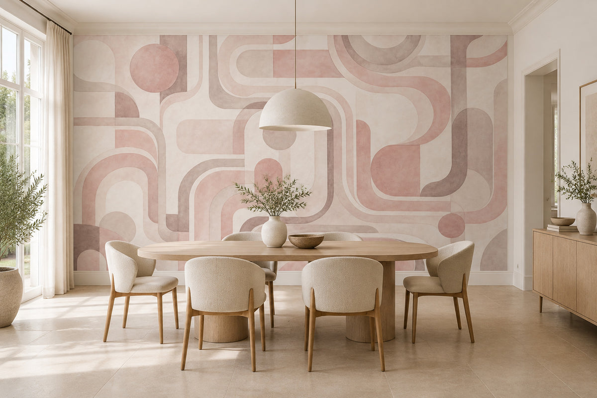 Soyut Geometrik Poster Duvar Kağıdı Pudra Pembe Krem Salon