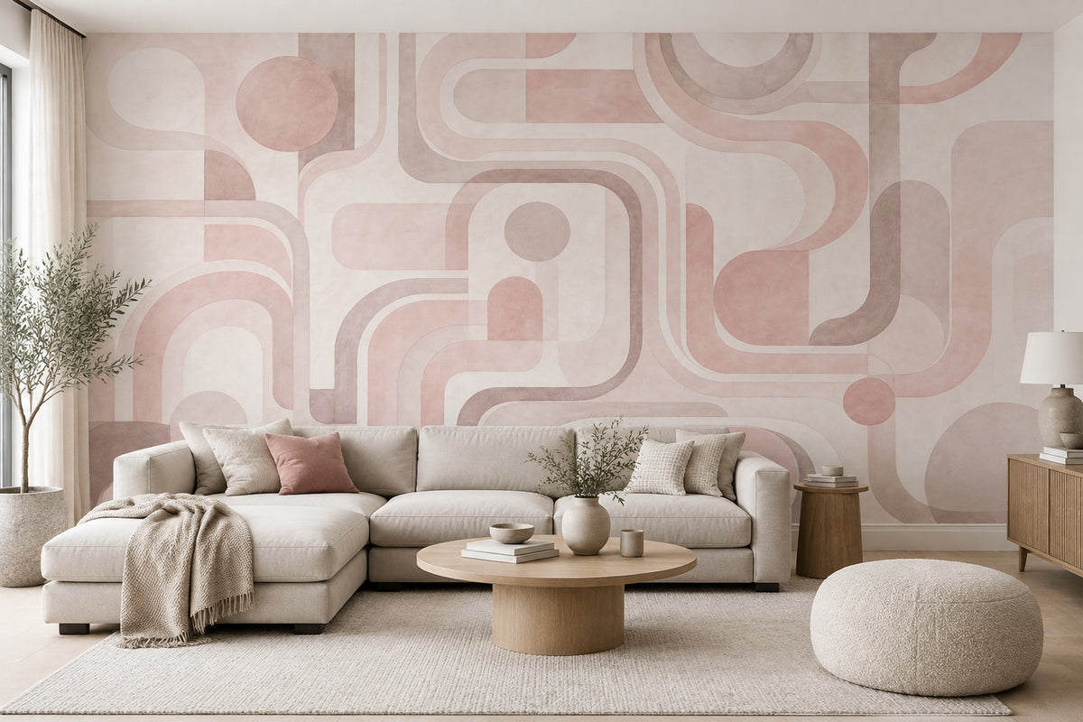 Soyut Geometrik Poster Duvar Kağıdı Pudra Pembe Krem Salon