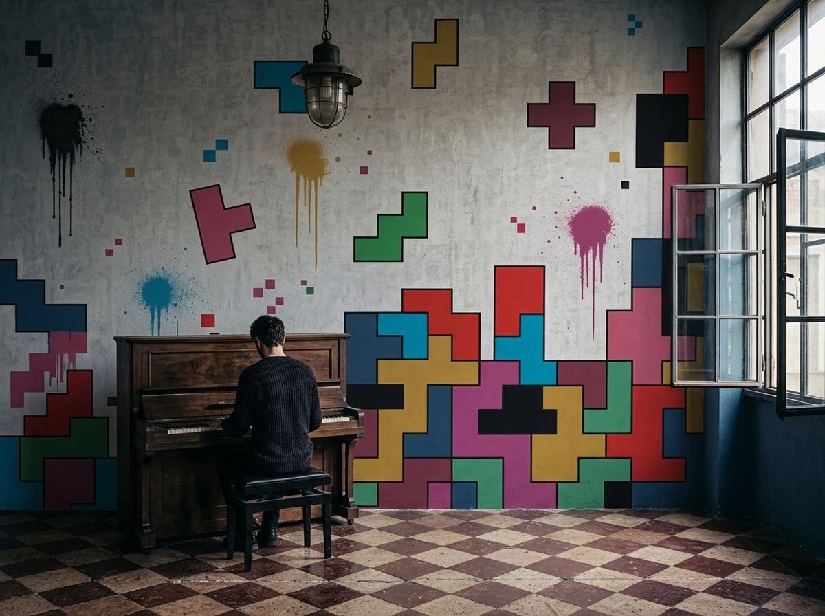 Renkli Tetris Desenli Poster Duvar Kağıdı Modern Salon Dekoru