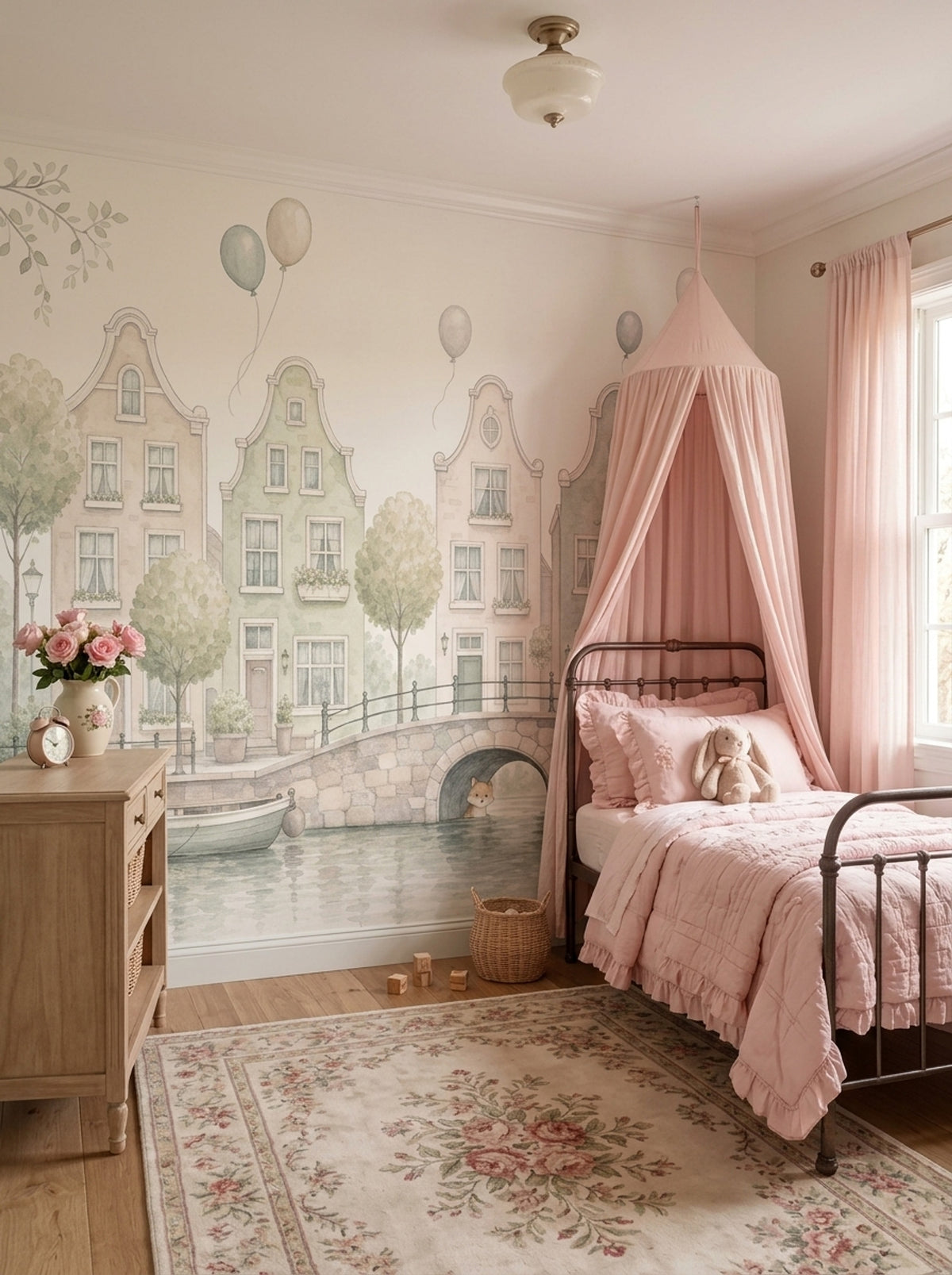 Pastel Evler Poster Duvar Kağıdı Çocuk Odası Şehir Manzaralı