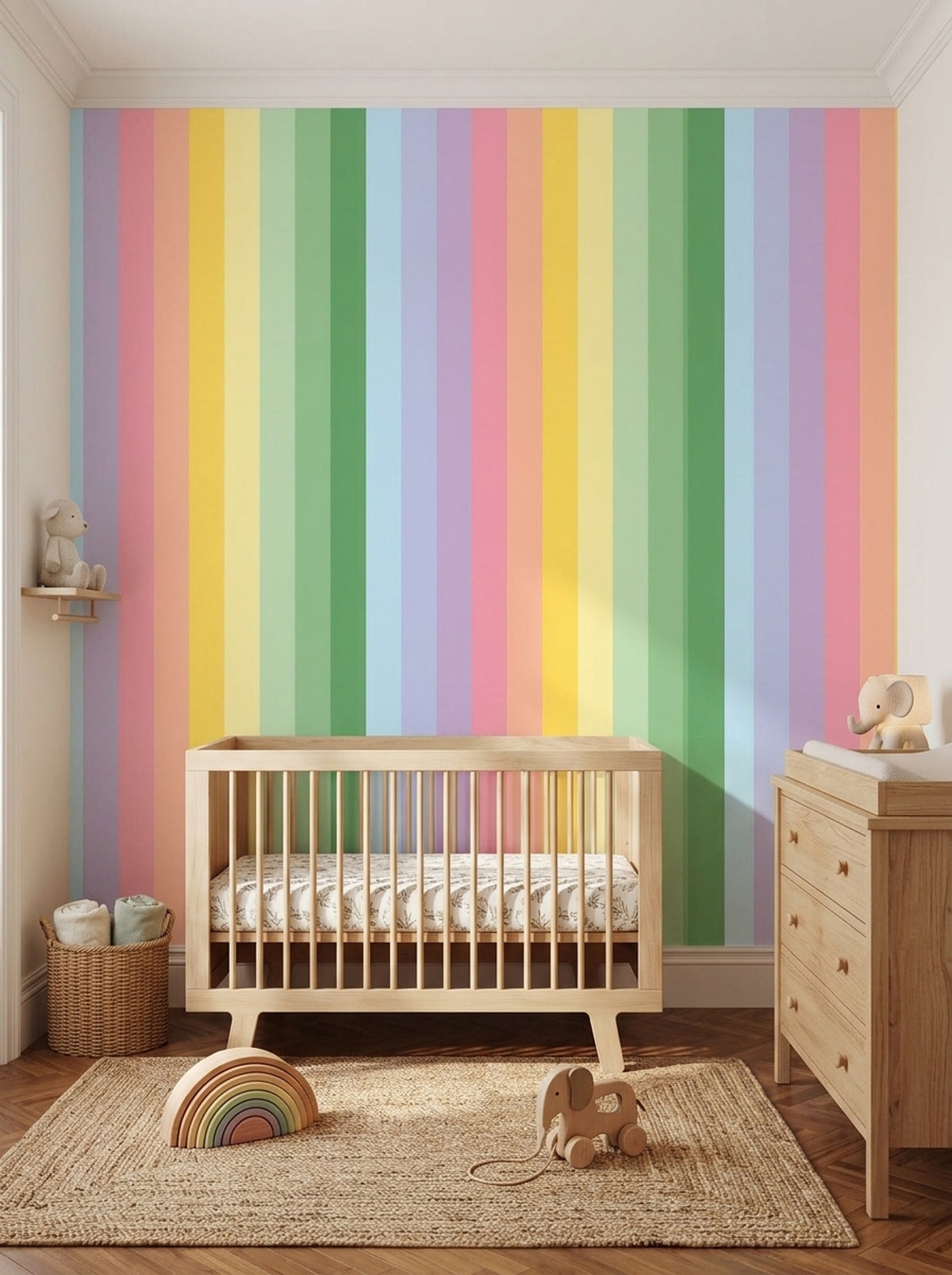 Gökkuşağı Çizgili Poster Duvar Kağıdı Pastel Çocuk Odası