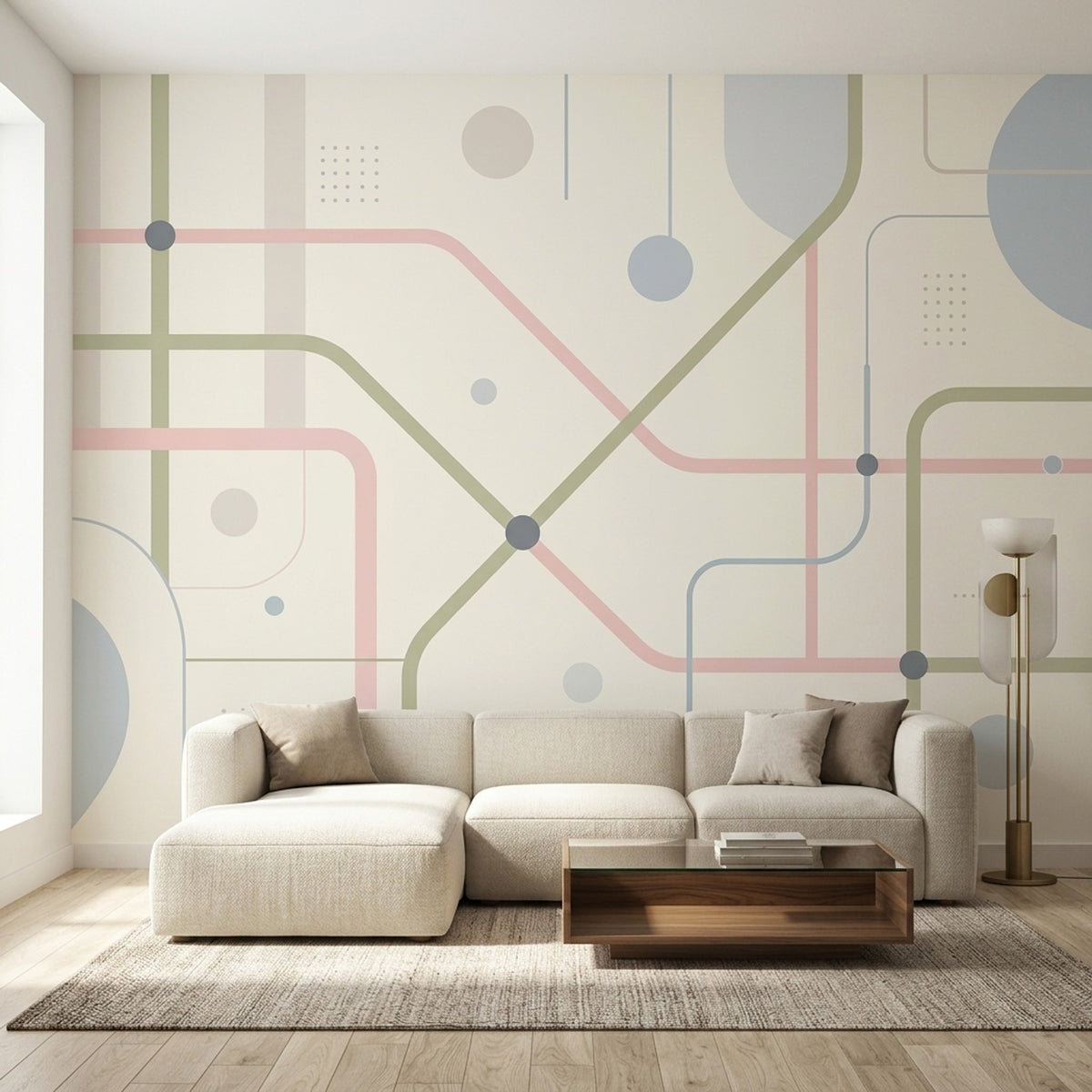 Pastel Geometrik Çizgili Poster Duvar Kağıdı Modern Salon