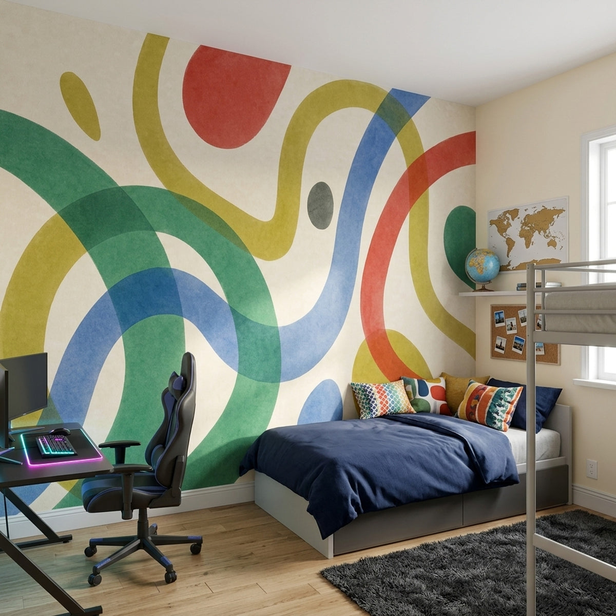 Renkli Soyut Dalgalı Poster Duvar Kağıdı Modern Salon