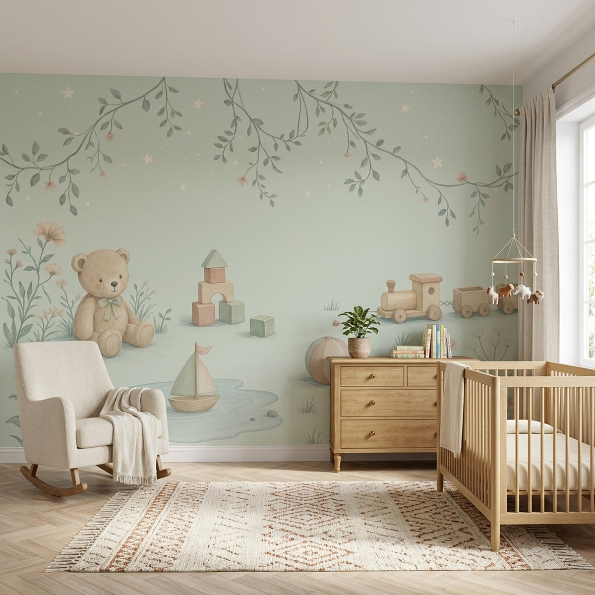 Oyuncak Temalı Poster Duvar Kağıdı Pastel Yeşil Bebek Odası