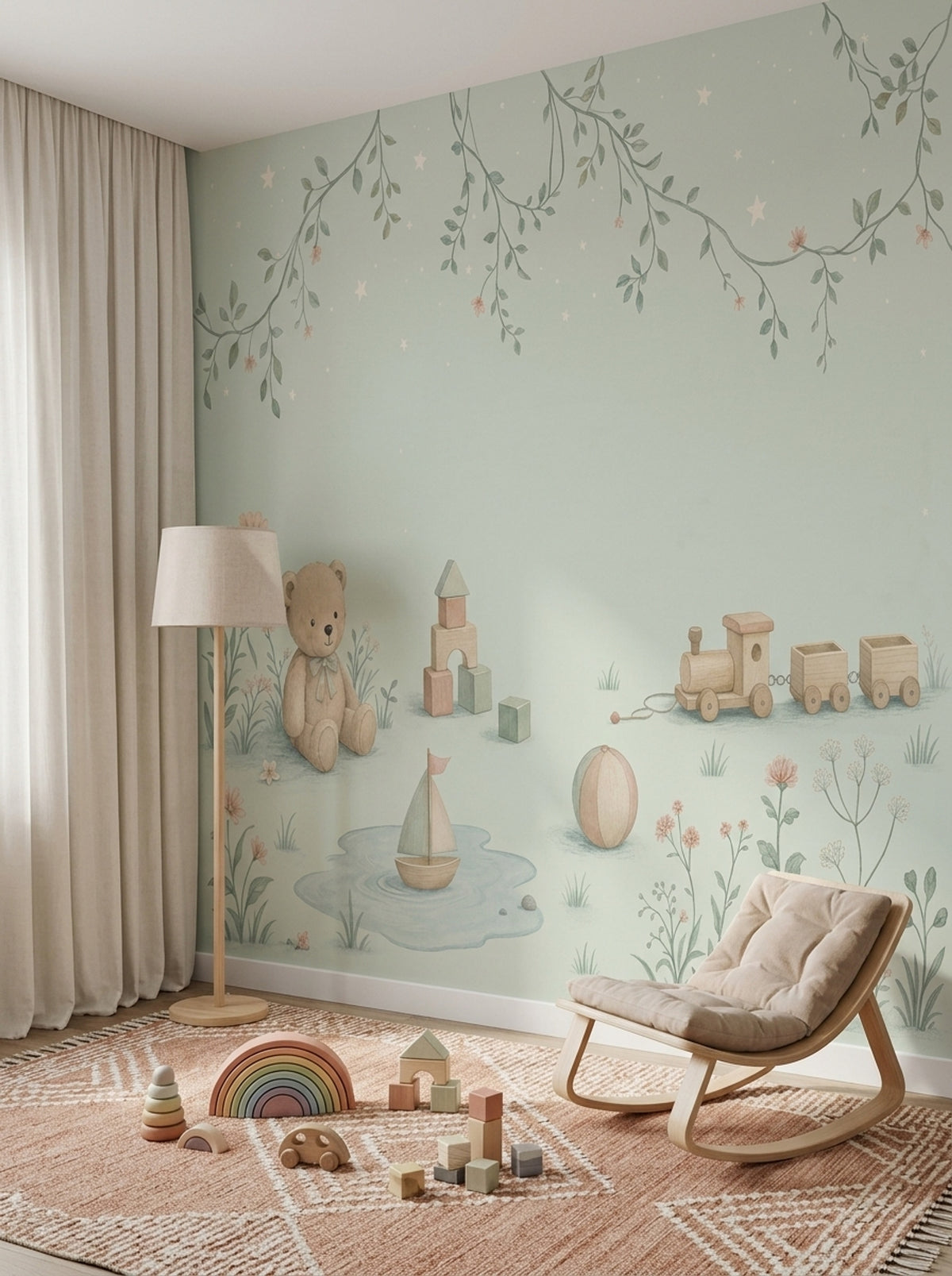 Oyuncak Temalı Poster Duvar Kağıdı Pastel Yeşil Bebek Odası