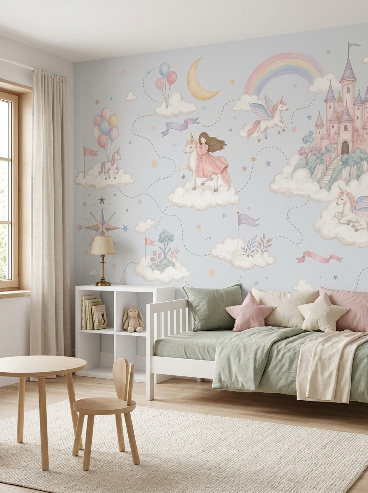Unicornlu Masal Poster Duvar Kağıdı Pastel Çocuk Odası