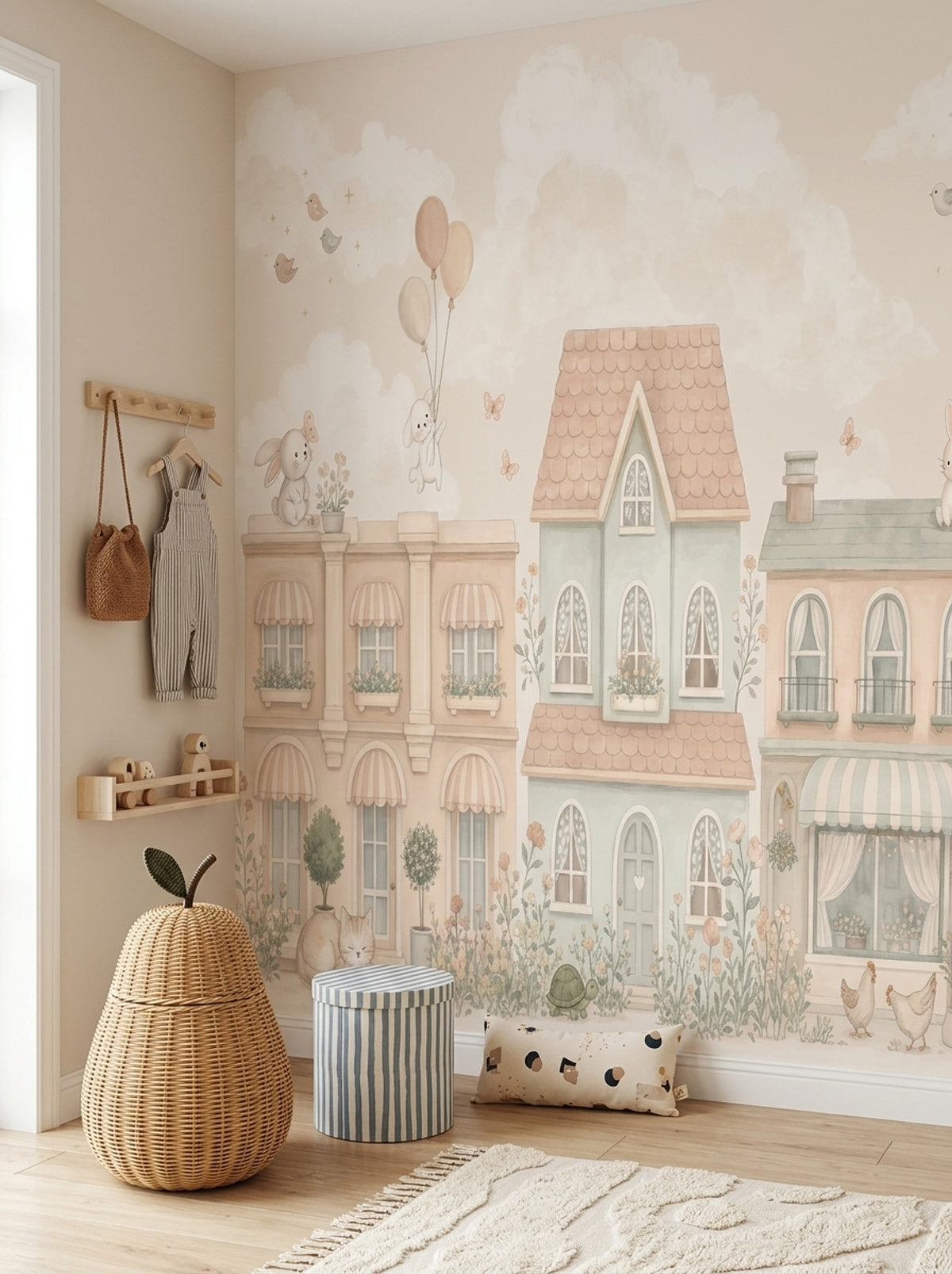 Tavşanlı Masal Kasabası Poster Duvar Kağıdı Pastel Çocuk Odası