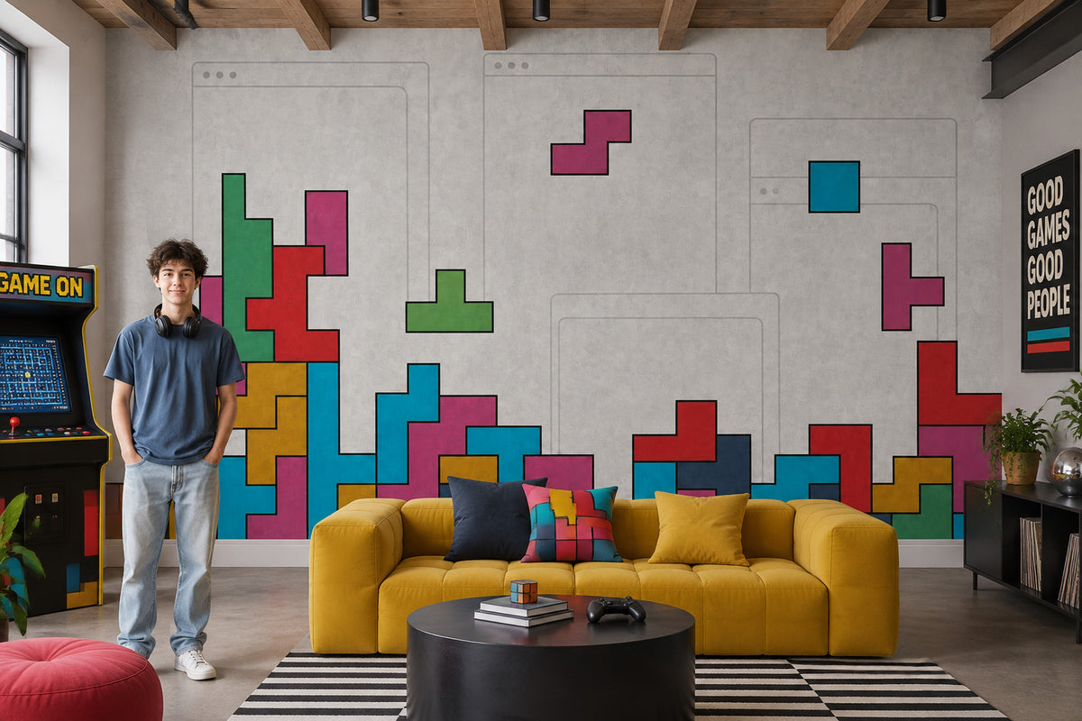 Renkli Tetris Bloklu Poster Duvar Kağıdı Genç Odası