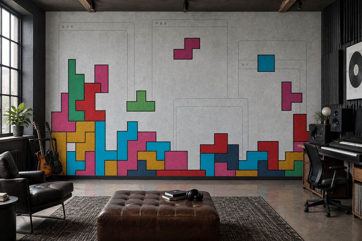 Renkli Tetris Bloklu Poster Duvar Kağıdı Genç Odası