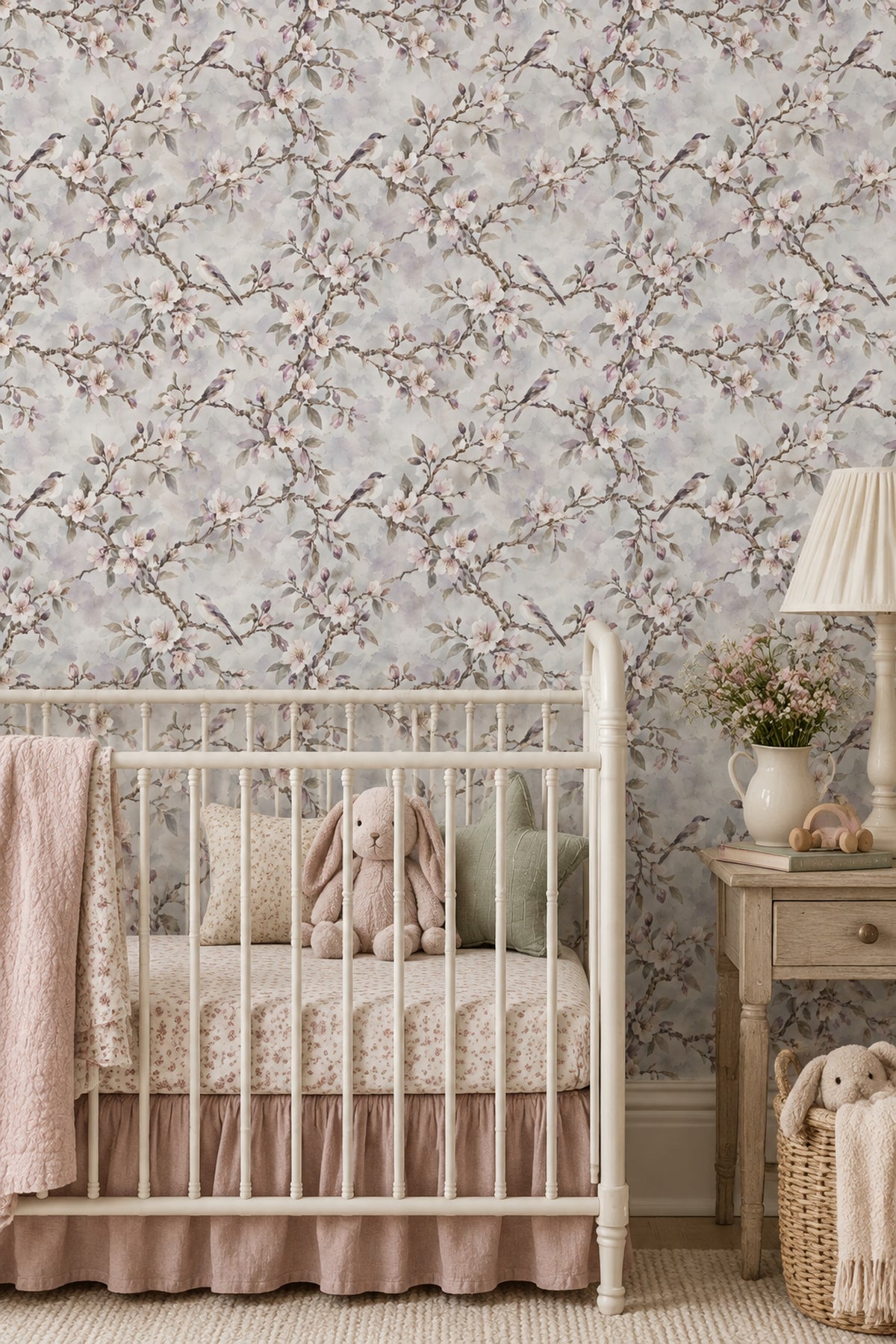 Çiçekli Kuşlu Duvar Kağıdı Pastel Desenli Salon