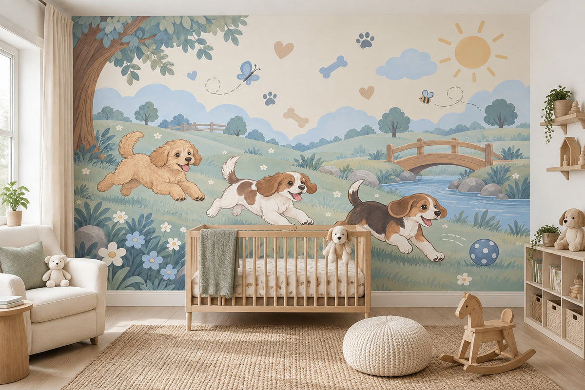 Sevimli Köpekli Poster Duvar Kağıdı Bebek Odası Pastel
