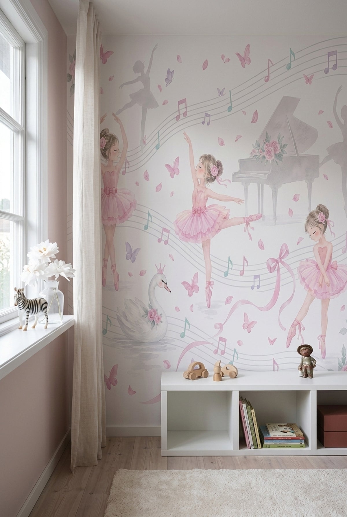 Balerinli Poster Duvar Kağıdı Pembe Çocuk Odası Müzik Temalı