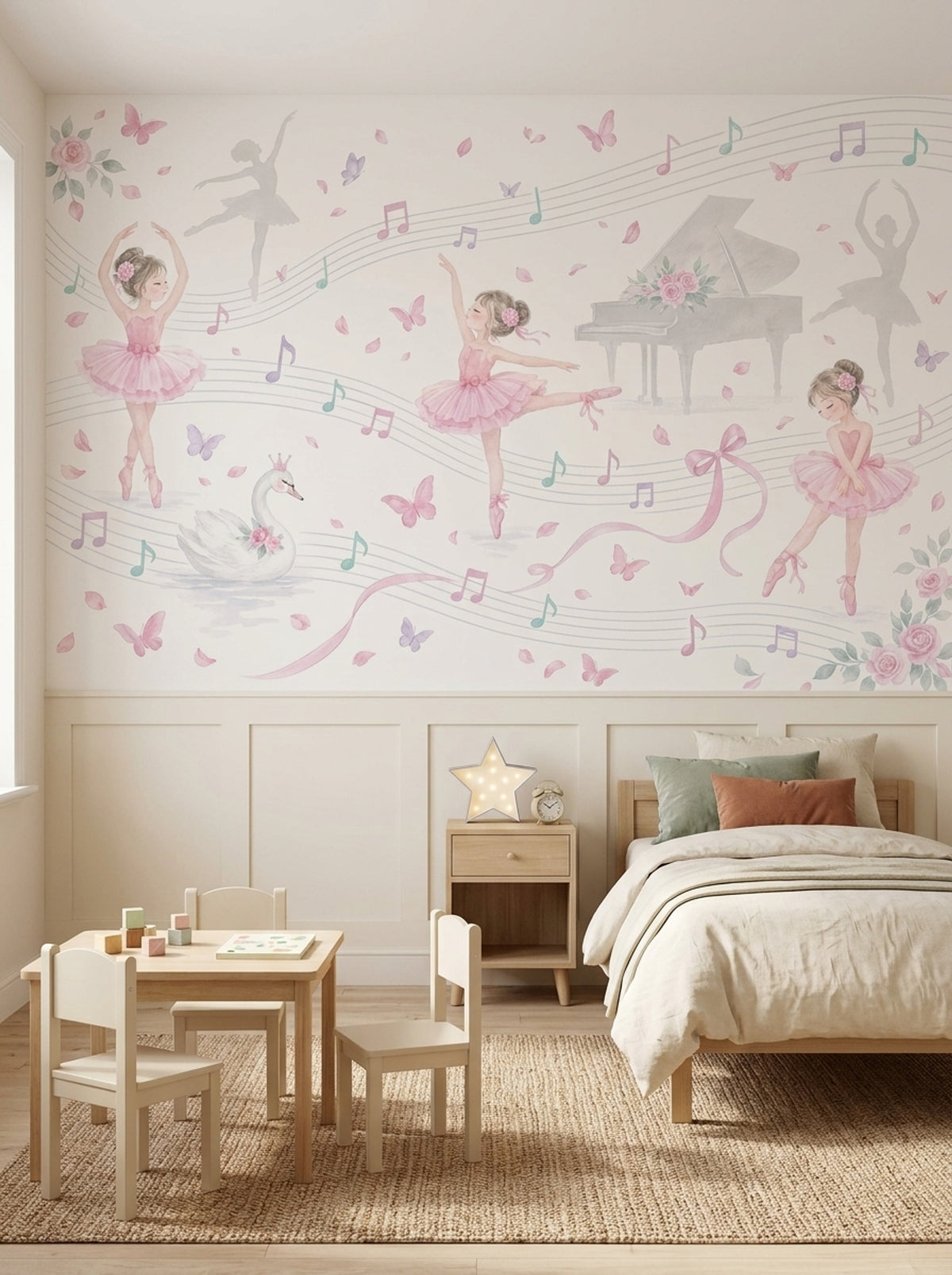 Balerinli Poster Duvar Kağıdı Pembe Çocuk Odası Müzik Temalı