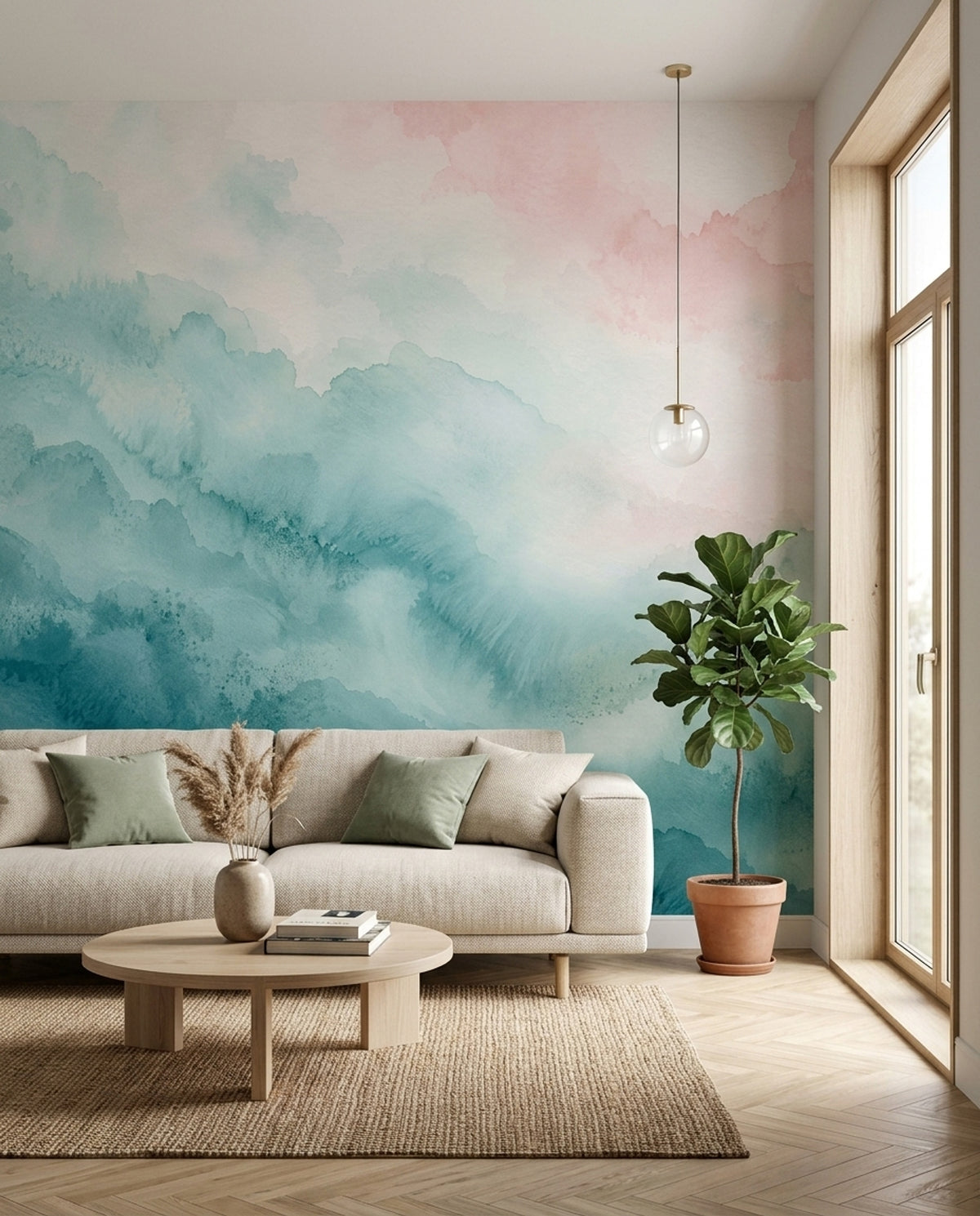 Pastel Suluboya Bulut Desenli Poster Duvar Kağıdı Salon
