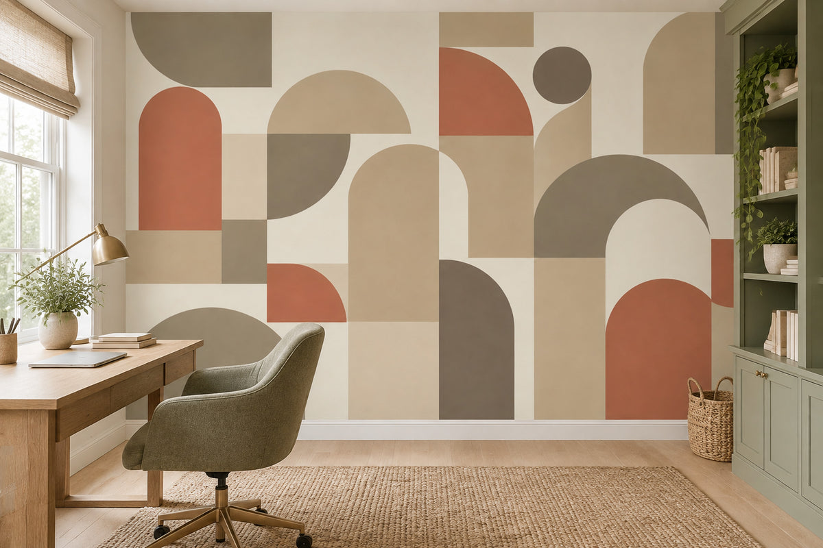 Modern Geometrik Poster Duvar Kağıdı Bej Terracotta Salon Dekoru