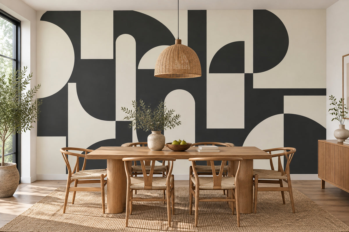 Siyah Krem Geometrik Poster Duvar Kağıdı Modern Salon