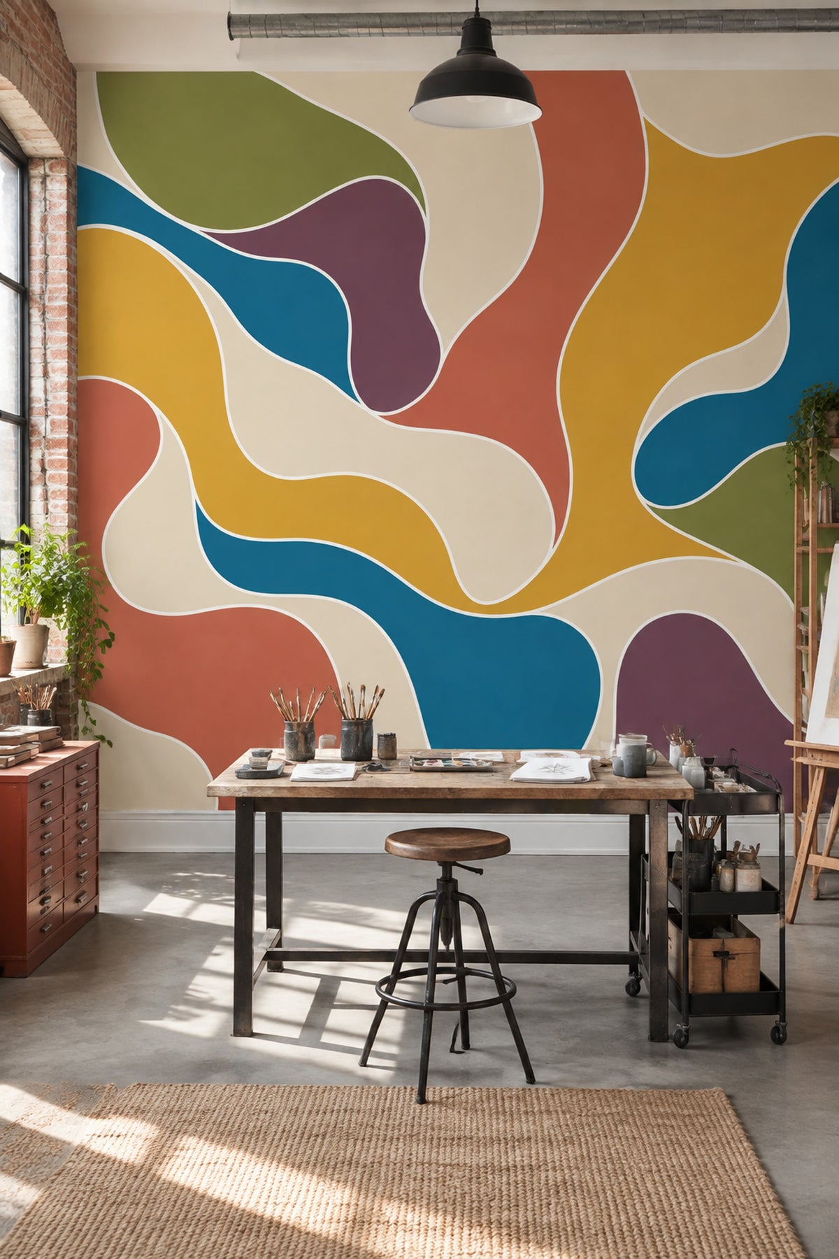 Renkli Dalgalı Soyut Poster Duvar Kağıdı Modern Salon