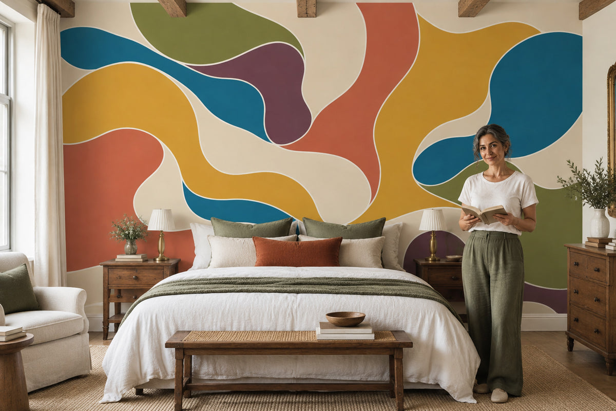 Renkli Dalgalı Soyut Poster Duvar Kağıdı Modern Salon