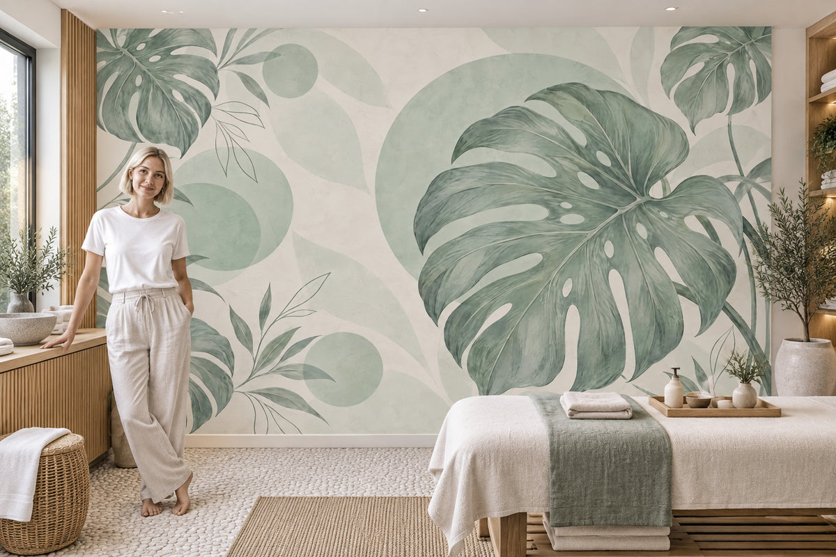 Tropikal Monstera Yapraklı Poster Duvar Kağıdı Yeşil Yatak Odası