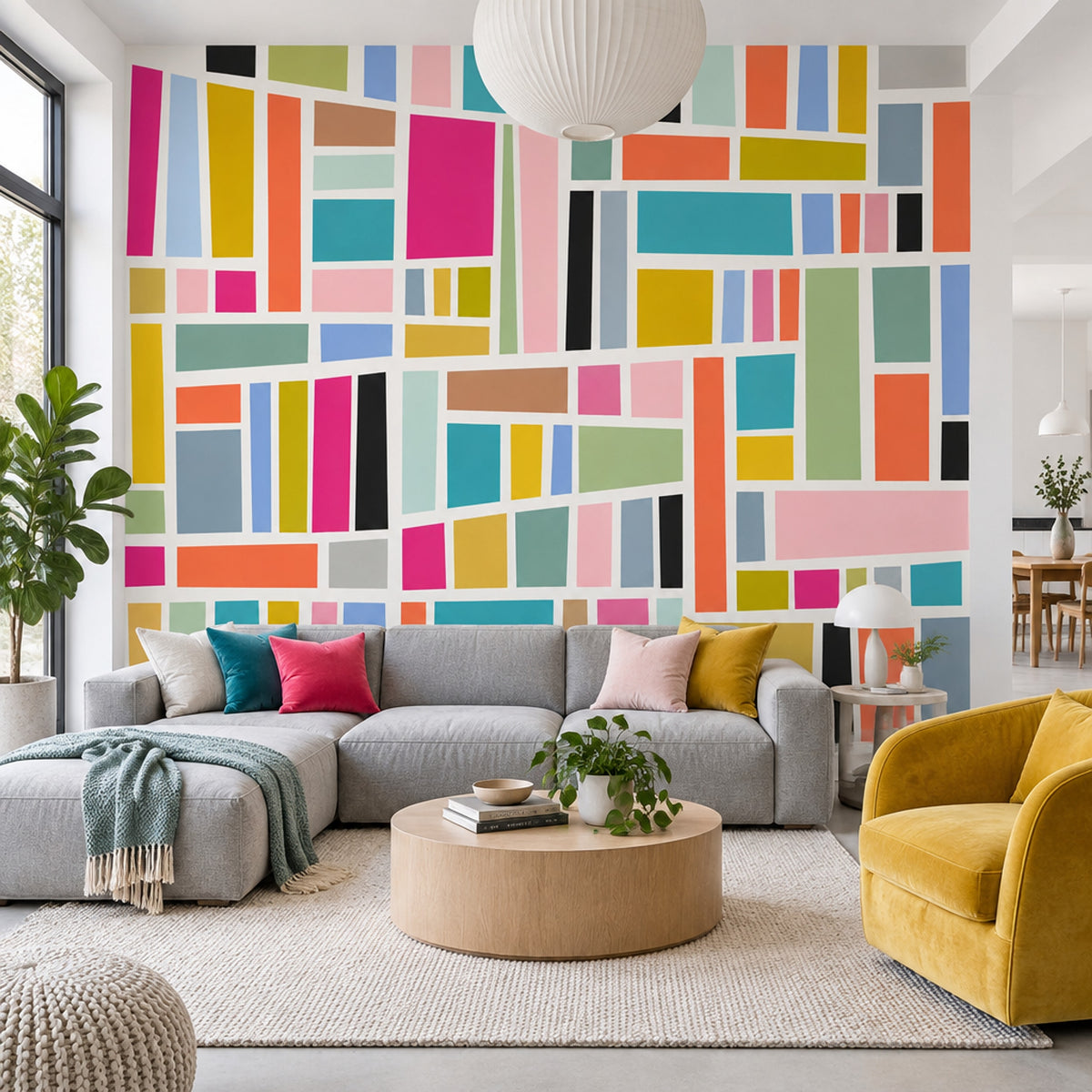 Renkli Geometrik Poster Duvar Kağıdı Modern Salon Duvar Dekoru