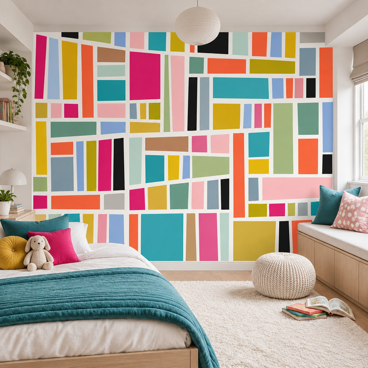Renkli Geometrik Poster Duvar Kağıdı Modern Salon Duvar Dekoru