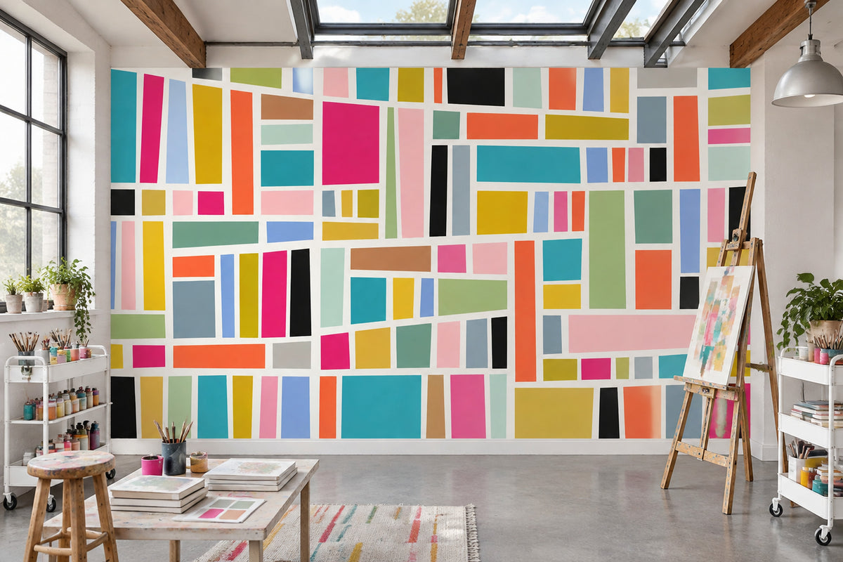 Renkli Geometrik Poster Duvar Kağıdı Modern Salon Duvar Dekoru