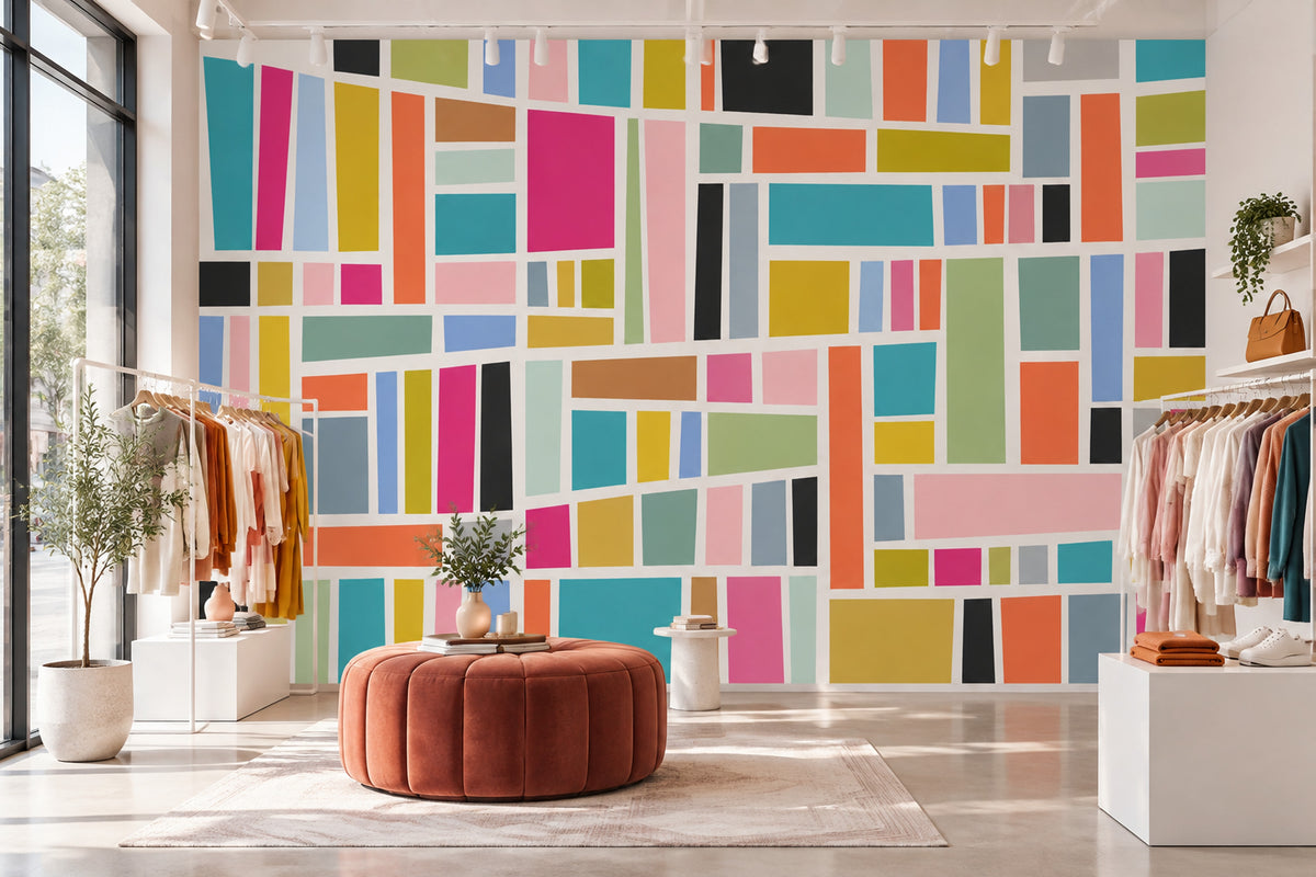 Renkli Geometrik Poster Duvar Kağıdı Modern Salon Duvar Dekoru