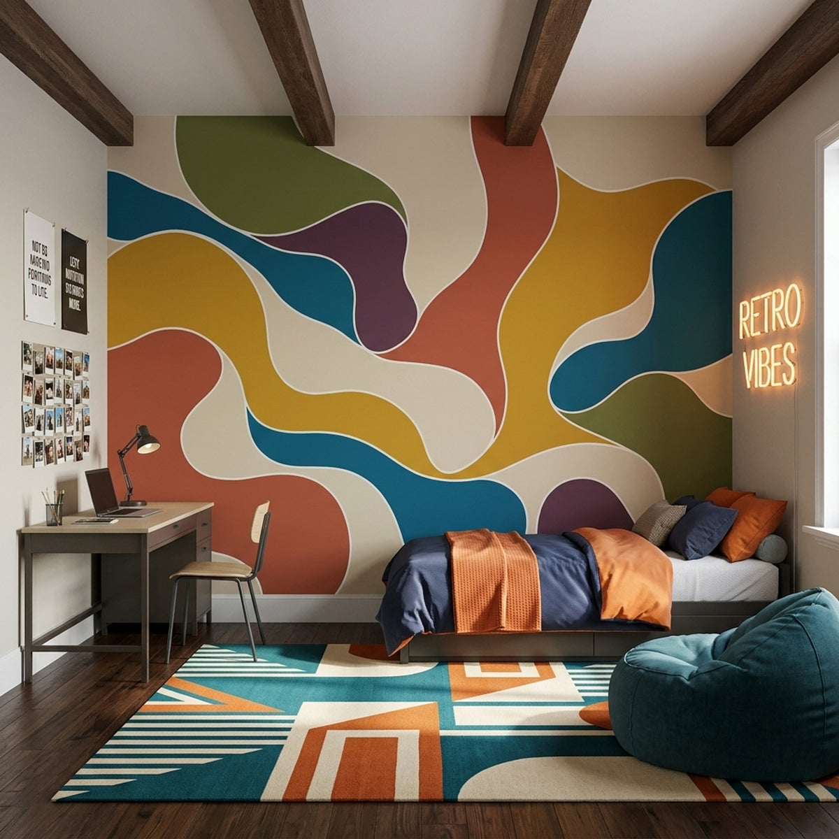 Renkli Dalgalı Soyut Poster Duvar Kağıdı Modern Salon