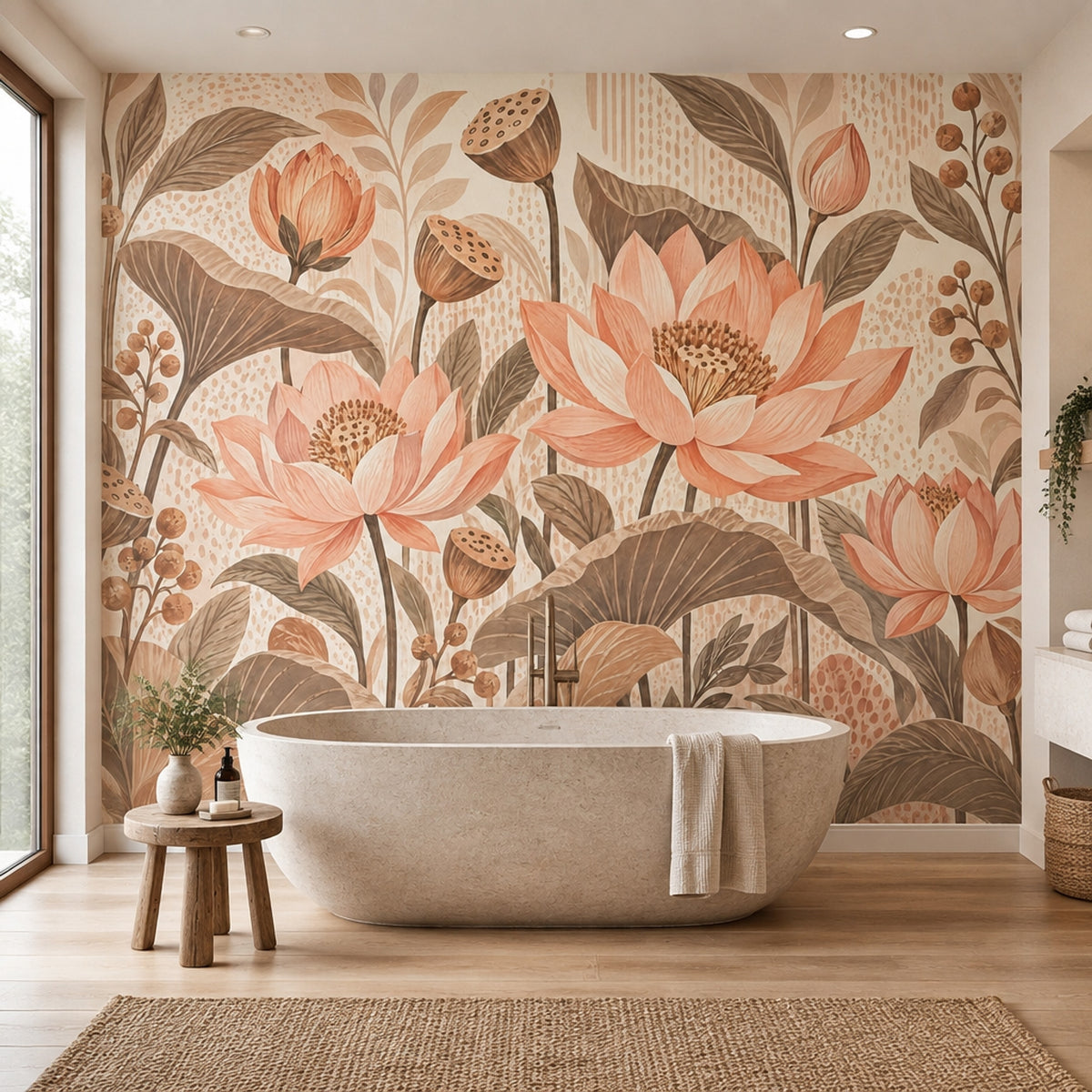 Pudra Pembe Lotus Çiçekli Poster Duvar Kağıdı Salon